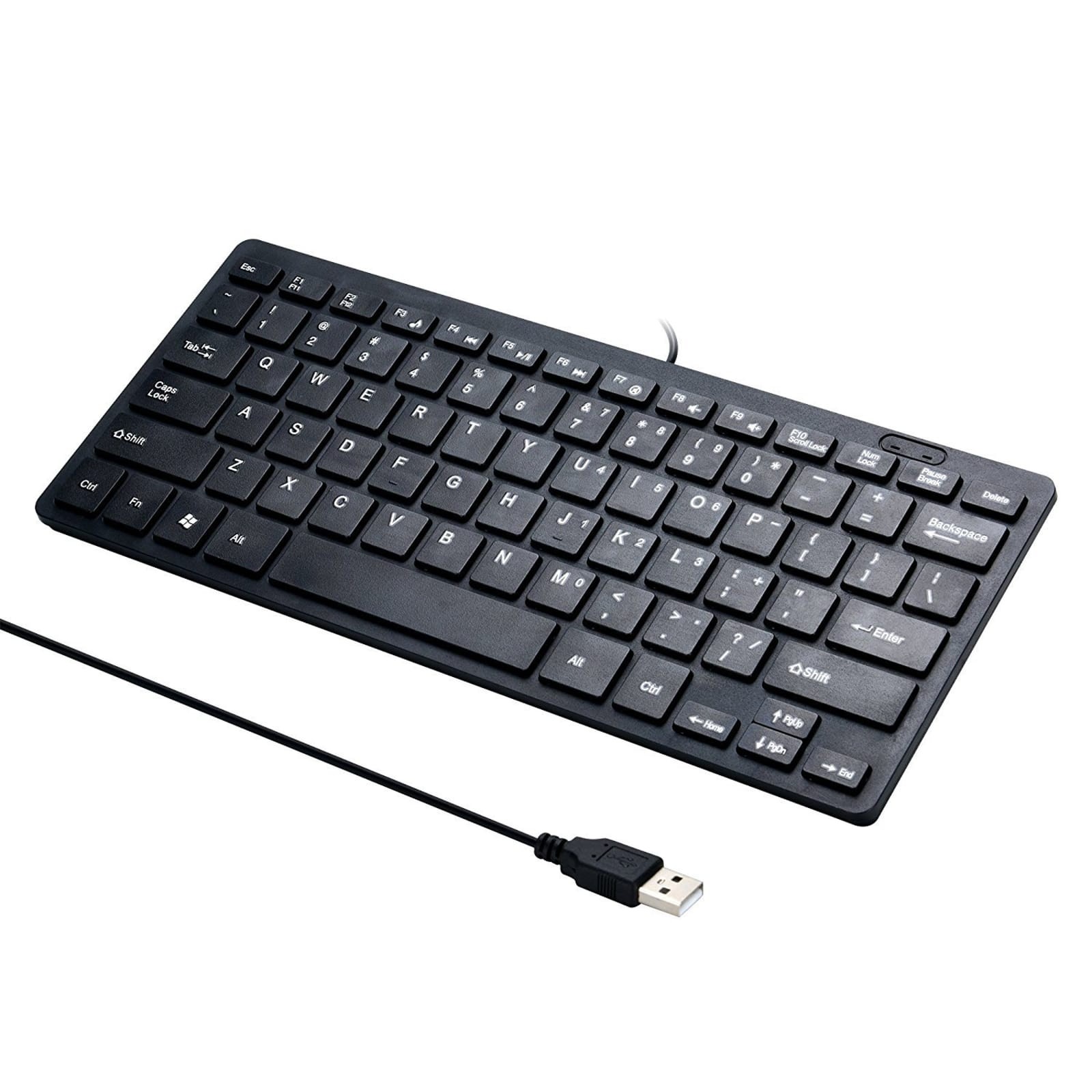 78-Key Wired USB Mini Keyboard Black with Cover for Mac Windows 28x12x1.8cm
