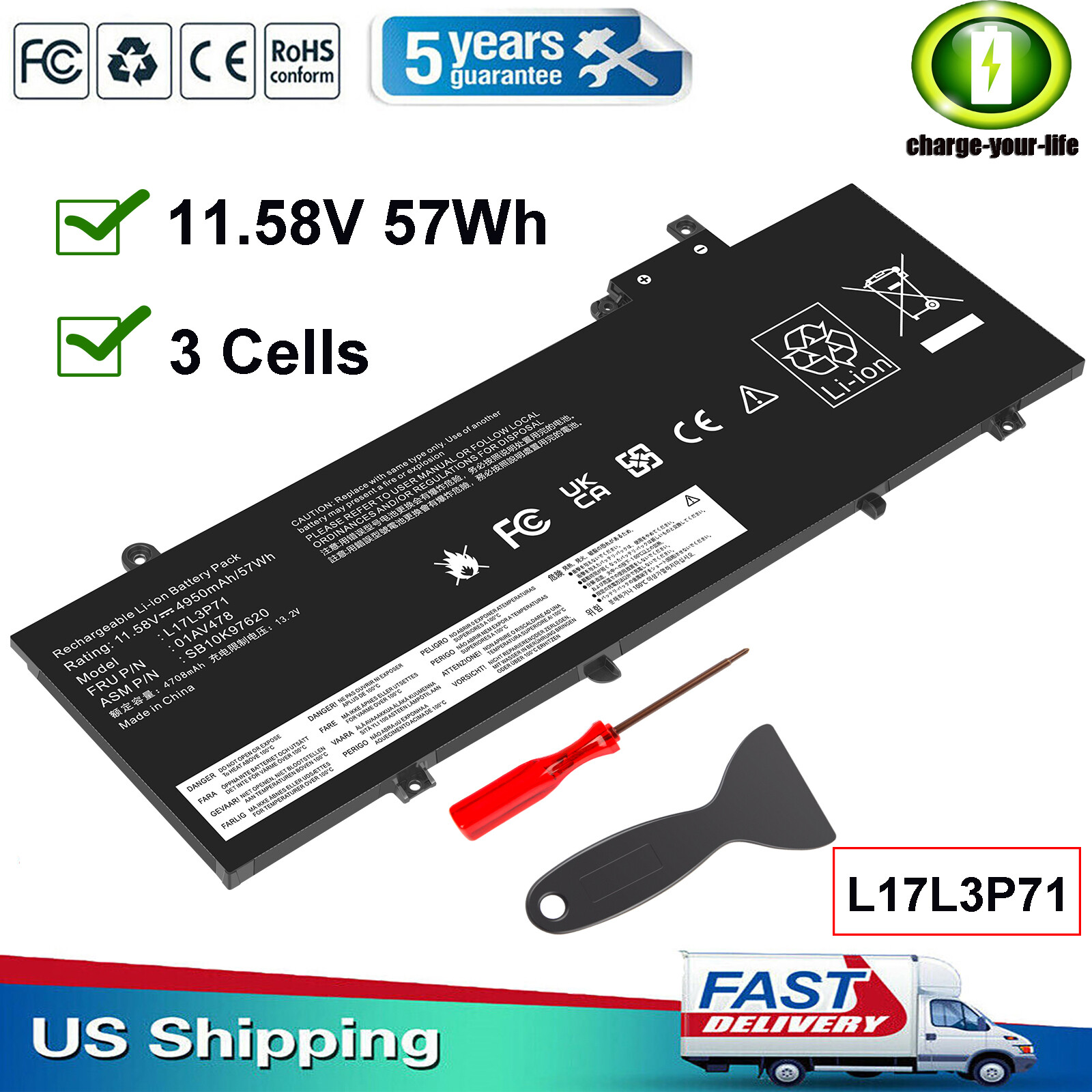 01AV478 01AV480 L17L3P71 L17M3P71 Battery for Lenovo ThinkPad T480s SB10K97621