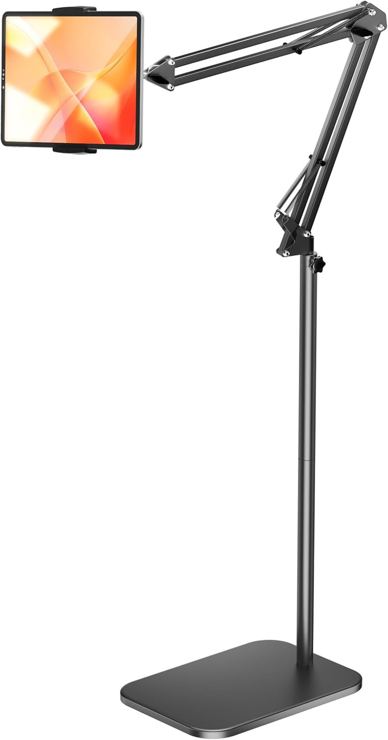 Tablet Floor Stand with 4.5LB Heavy Metal Base,Overhead Bed Phone Stand Angle He