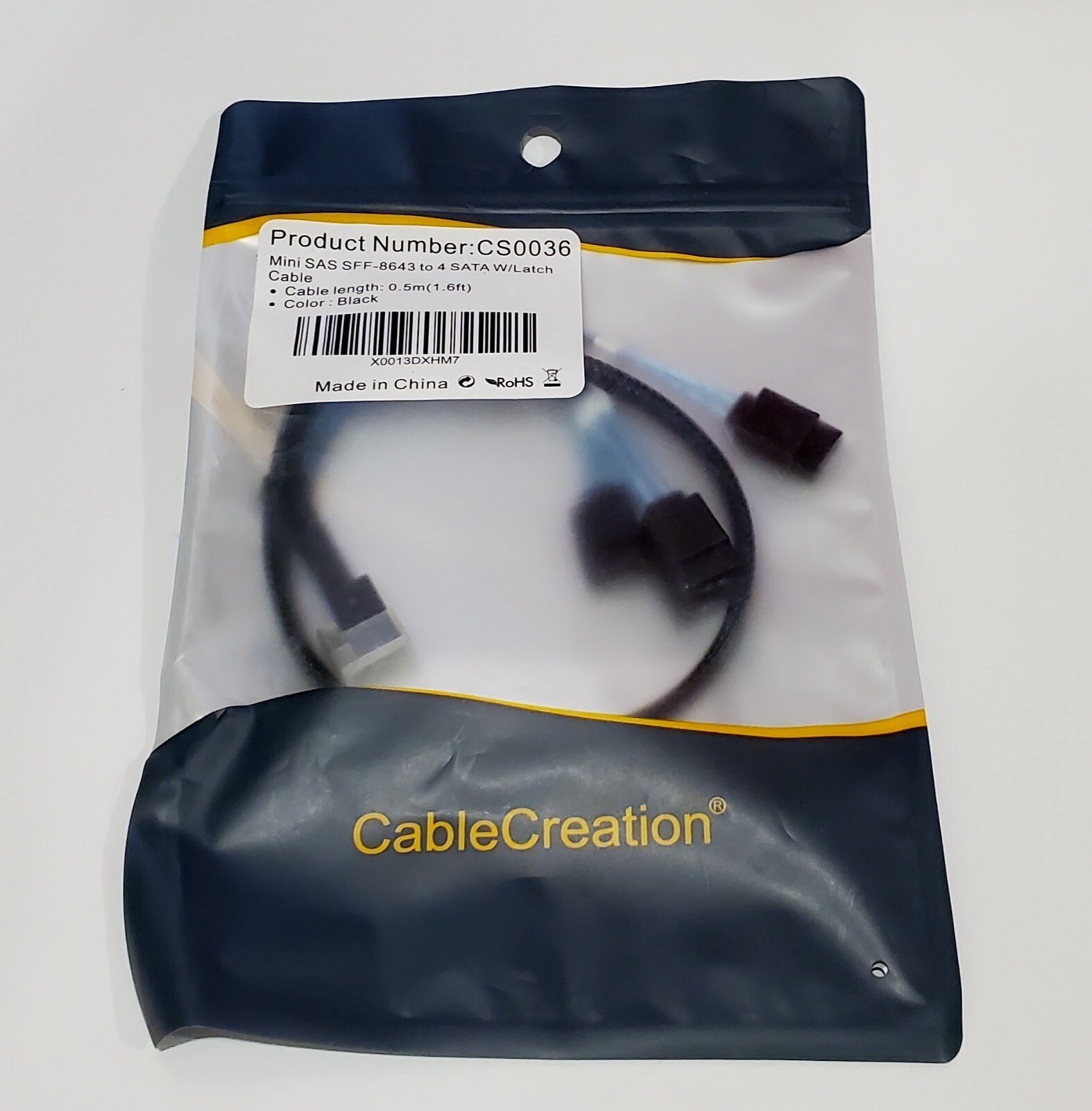 Internal HDD Mini SAS Cable SFF-8643 To 4 SATA Connect to Hard Drive 0.5M /19.2"