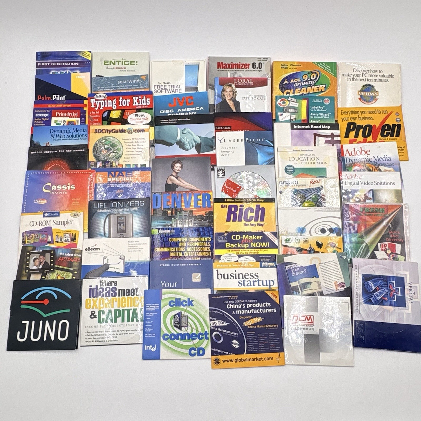 Vintage CD-ROM Lot 50 Promo Demo Trial Software Y2K AOL Juno Palm Pilot Intel