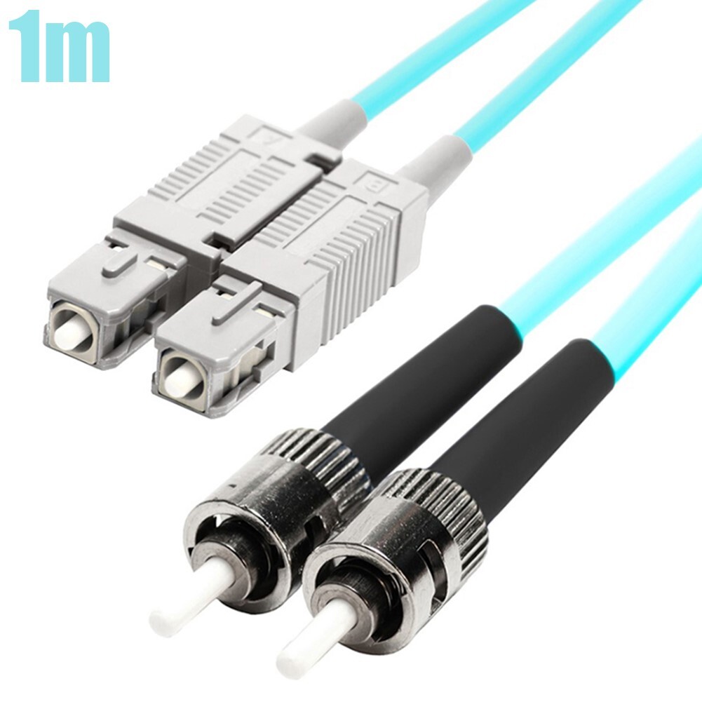 1M SC to ST UL OM4 Duplex 50/125 Multi Mode Fiber Optic Optical Cable 3mm Aqua
