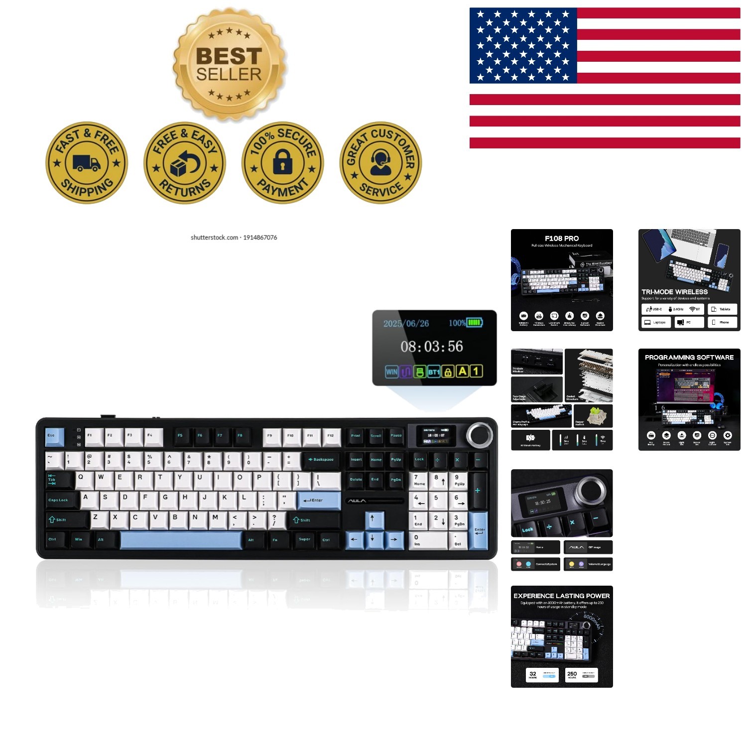 X Aula F108 PRO Mechanical Keyboard: Wireless, Customizable, Hot-Swappable & RGB