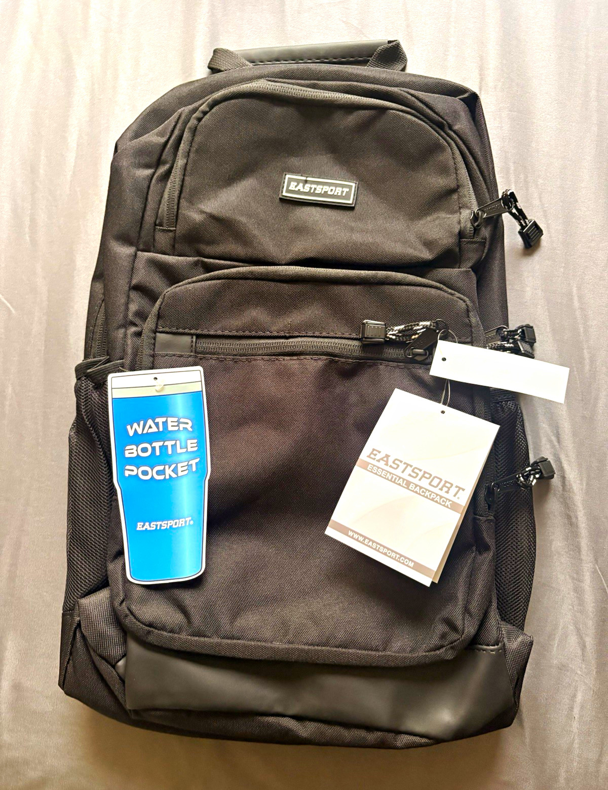 Eastsport Essential Backpack Black Padded Laptop Sleeve Water-Resistant Bottom