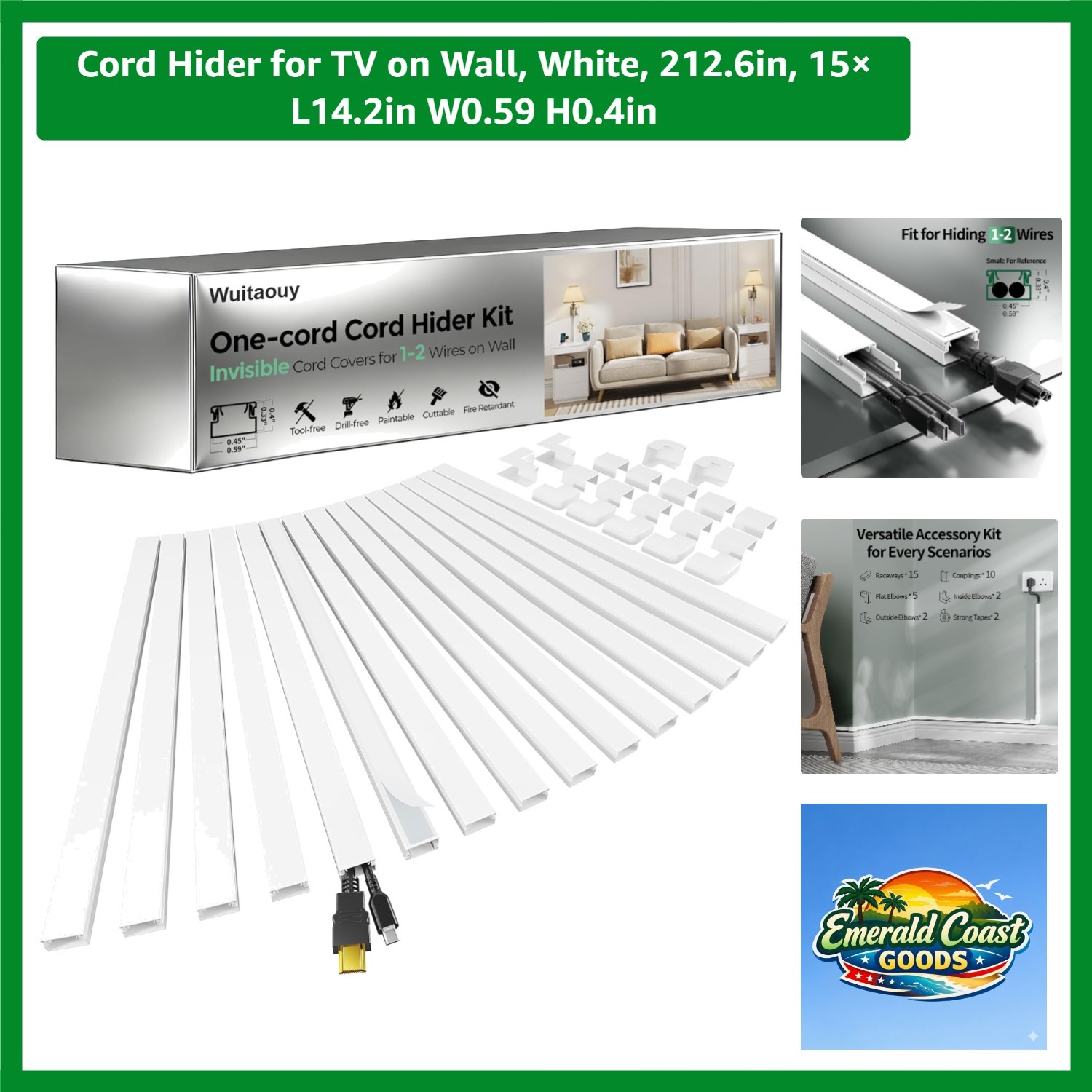 Invisible PVC Cord Cover - 212.6in, Customizable for Neat Home or Office Spaces