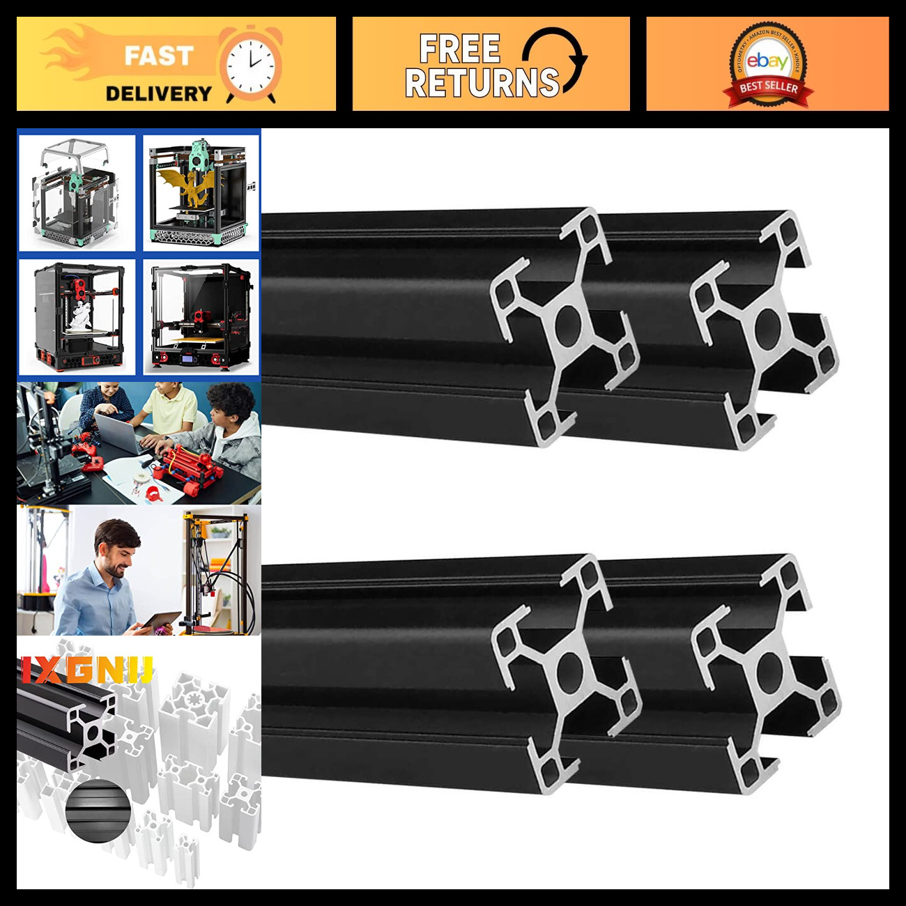 3030 T Slot Aluminum Extrusion Profile for 3D Printer & CNC DIY - Black 2000mm x