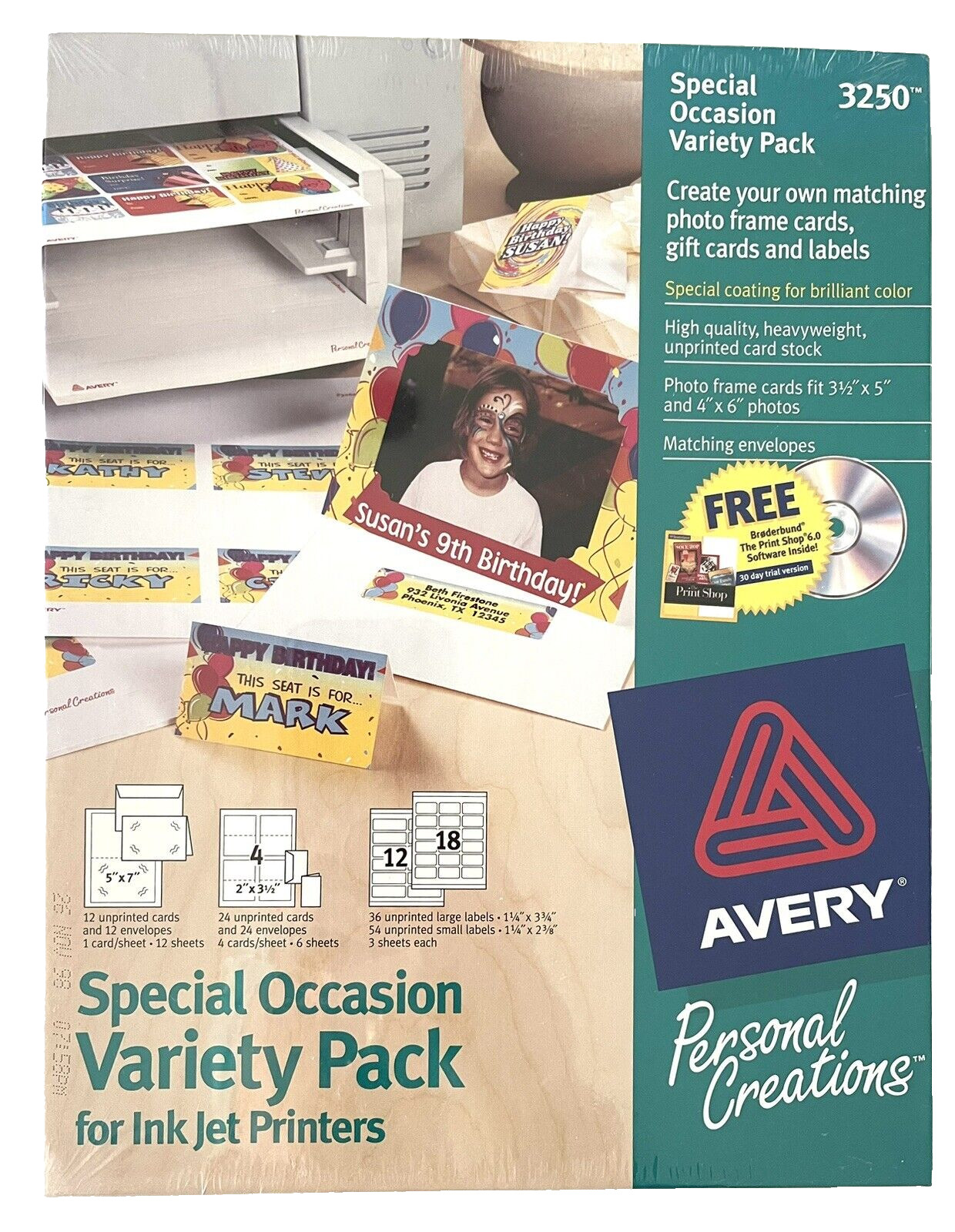 Avery 3250 Special Occasion Variety Pack Ink Jet New Cards Labels