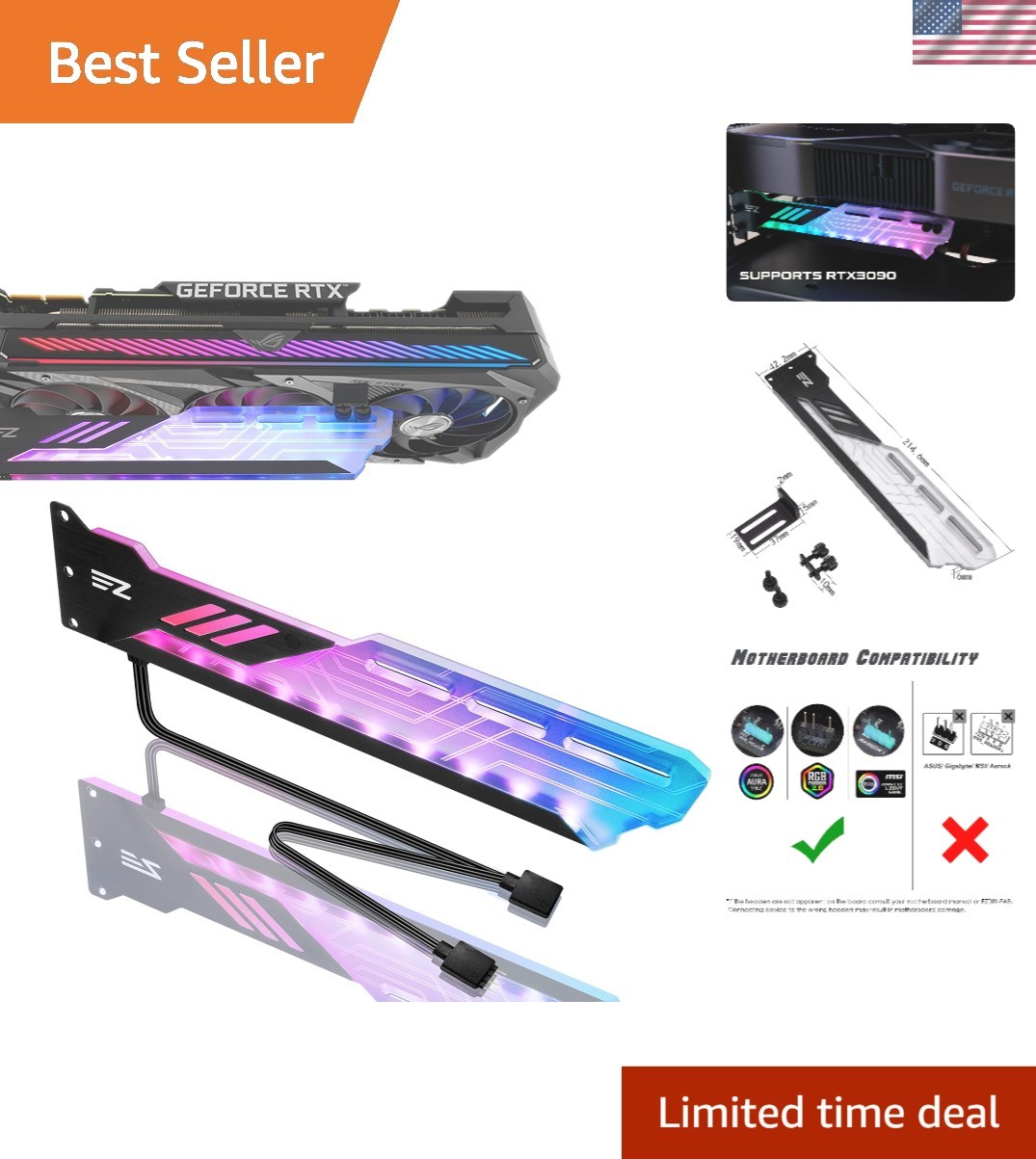 RGB GPU Support Bracket - Adjustable | Stylish, Lightweight Design