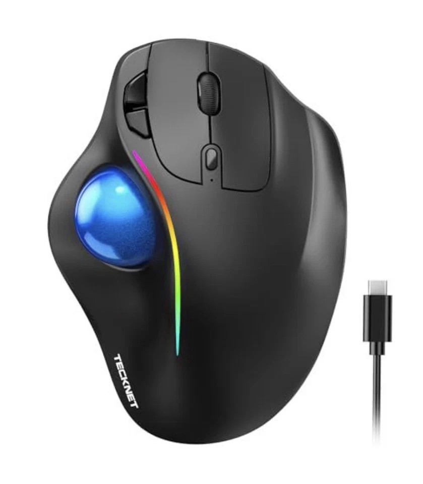 TECKNET TK-MS023 Wireless Ergonomic Optical Trackball Mouse 1000 DPI 6-Button