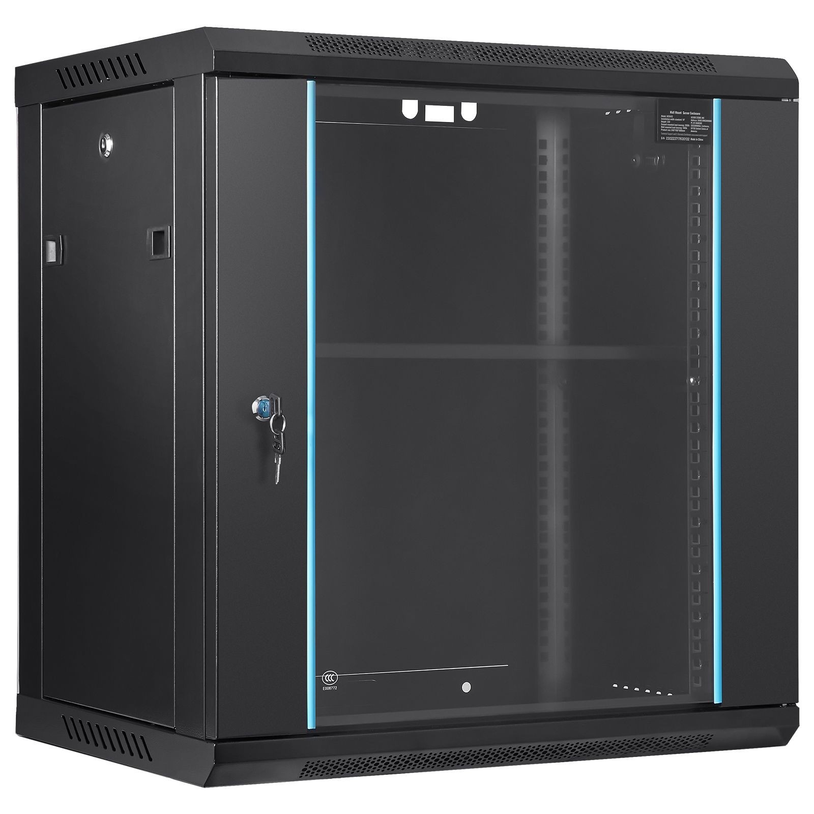 Wall-Mounted 12U Server Cabinet 15.5" Lockable Glass Door