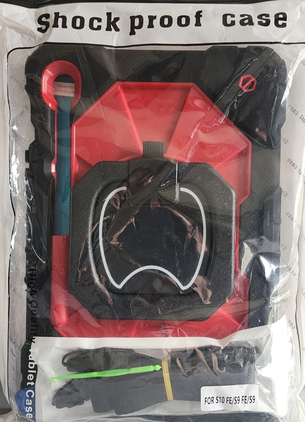 Shockproof Rugged Case for Samsung S10 FE/S9 FE/S9 Red Black Kickstand Strap