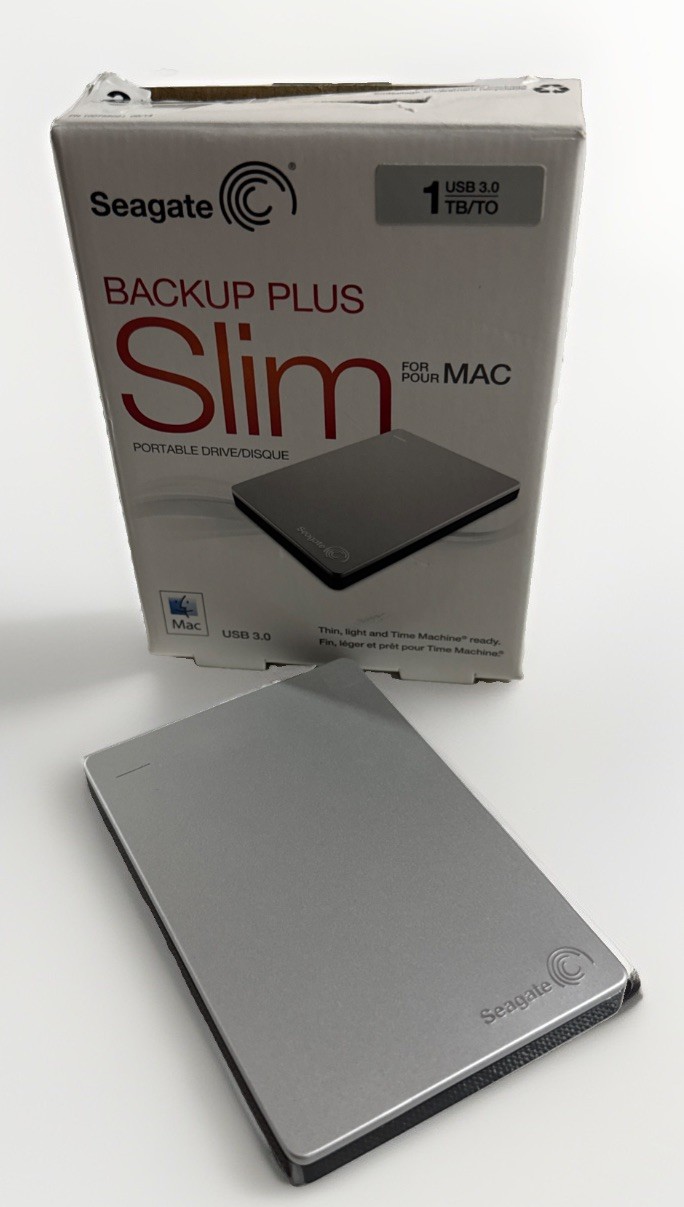 Seagate Backup Plus Slim 1TB External HD for Mac SRD00F1 USB 3.0 Silver No Cord