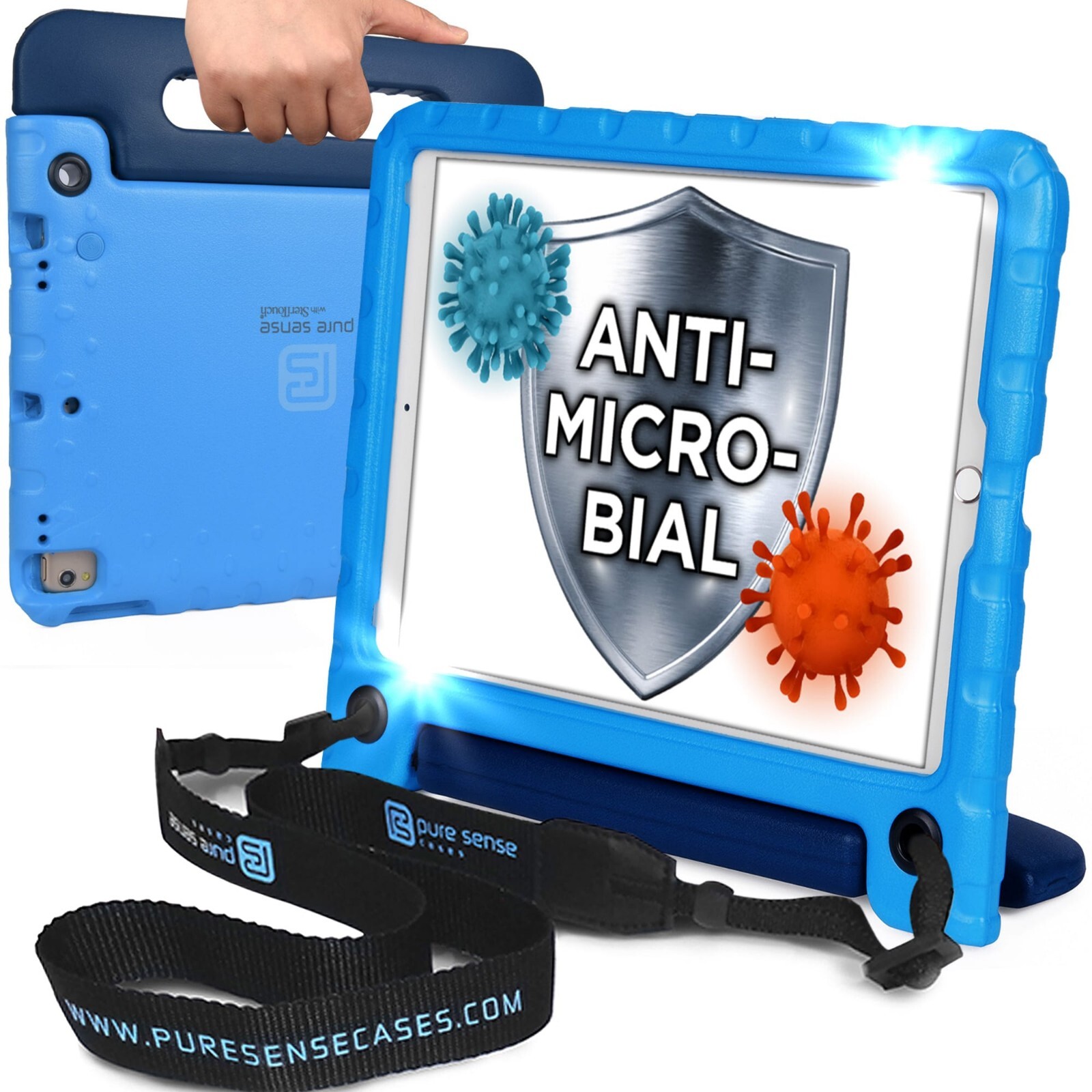 Kid-Proof iPad Mini 5/4 Case Anti Microbial EasyGrab Buddy Blue by Pure Sense