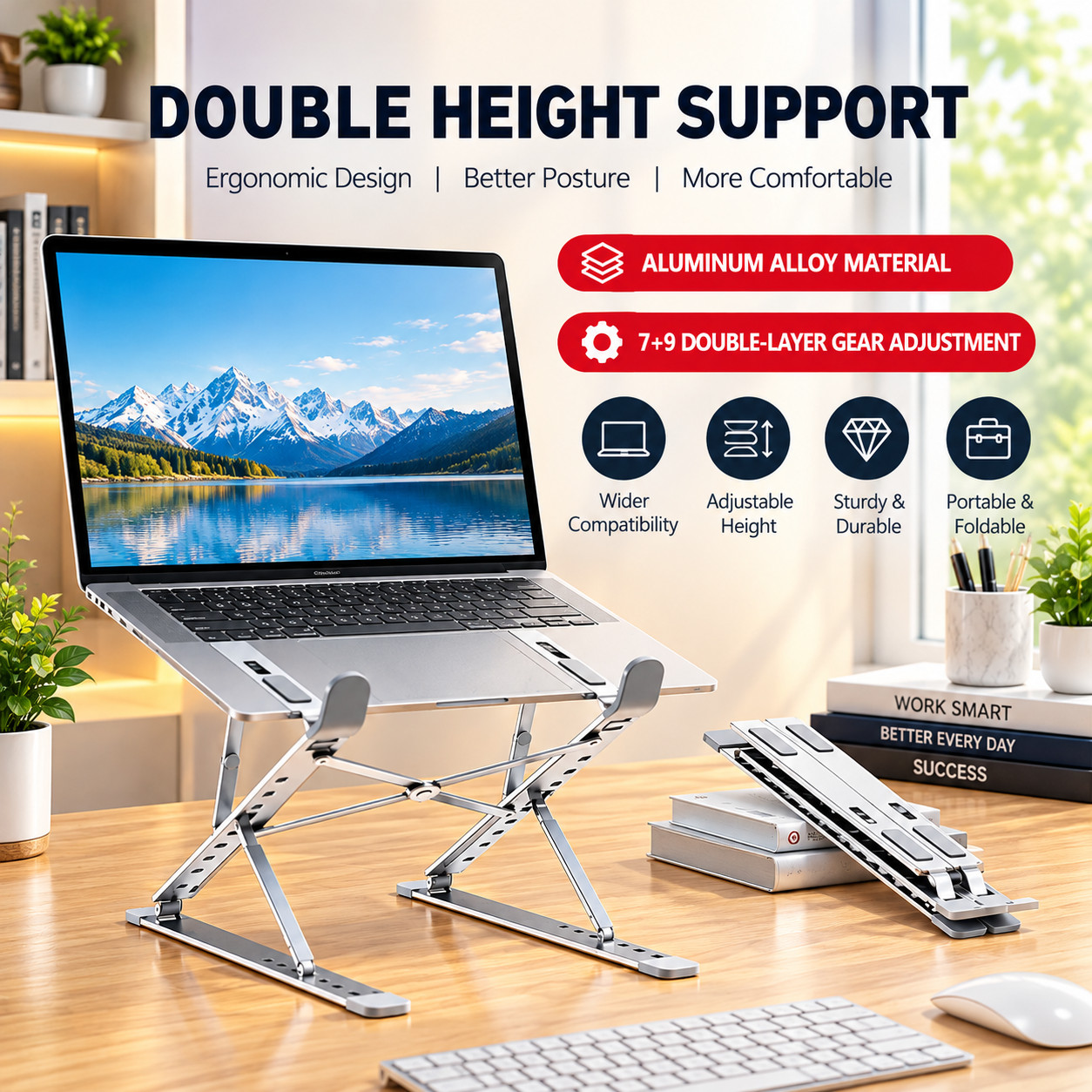 Adjustable Foldable Laptop Stand Aluminum Notebook Holder Computer Riser Desk St