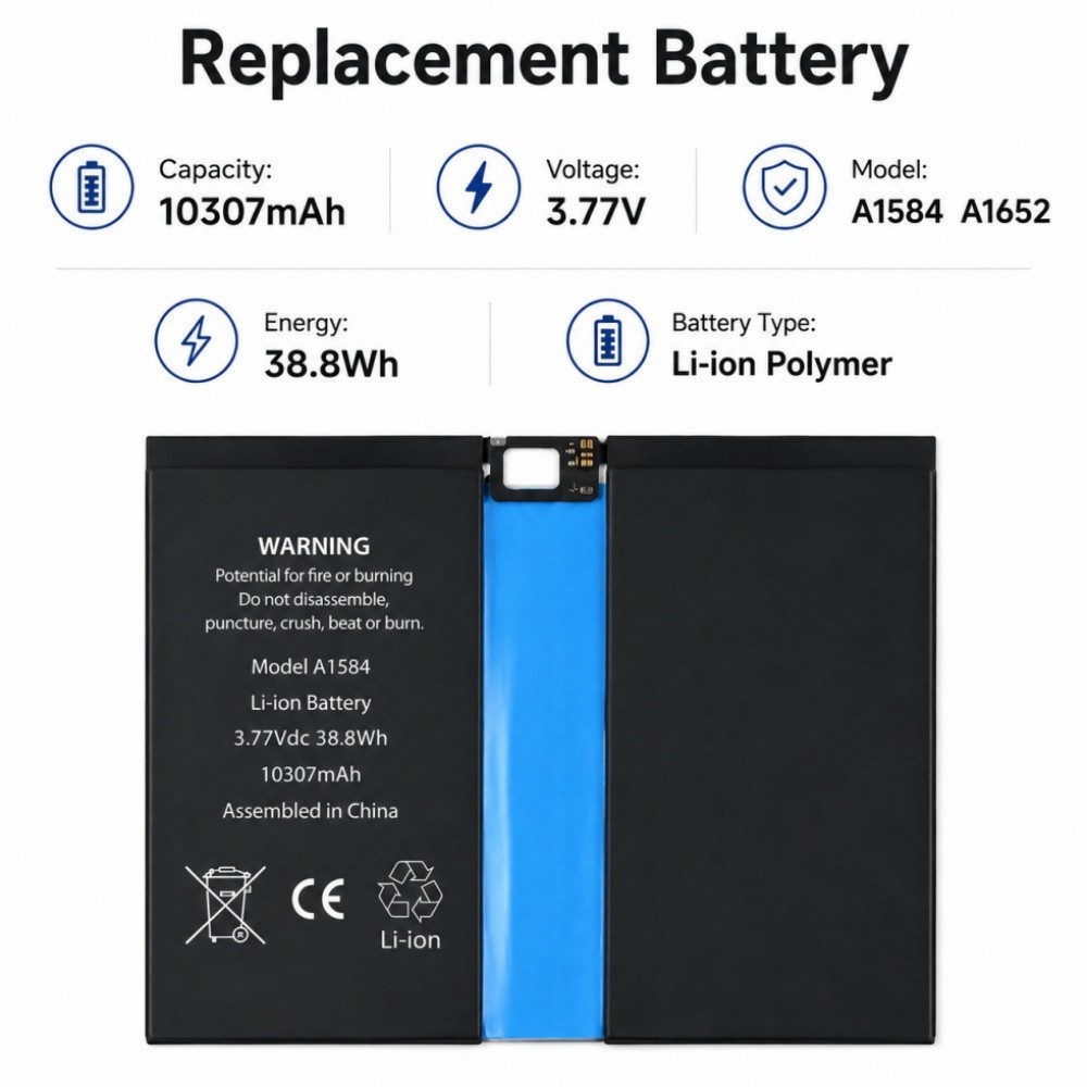 For iPad Pro 12.9" 1st Gen A1584 A1577 A1652 Li-ion Battery Replacement 10307mAh