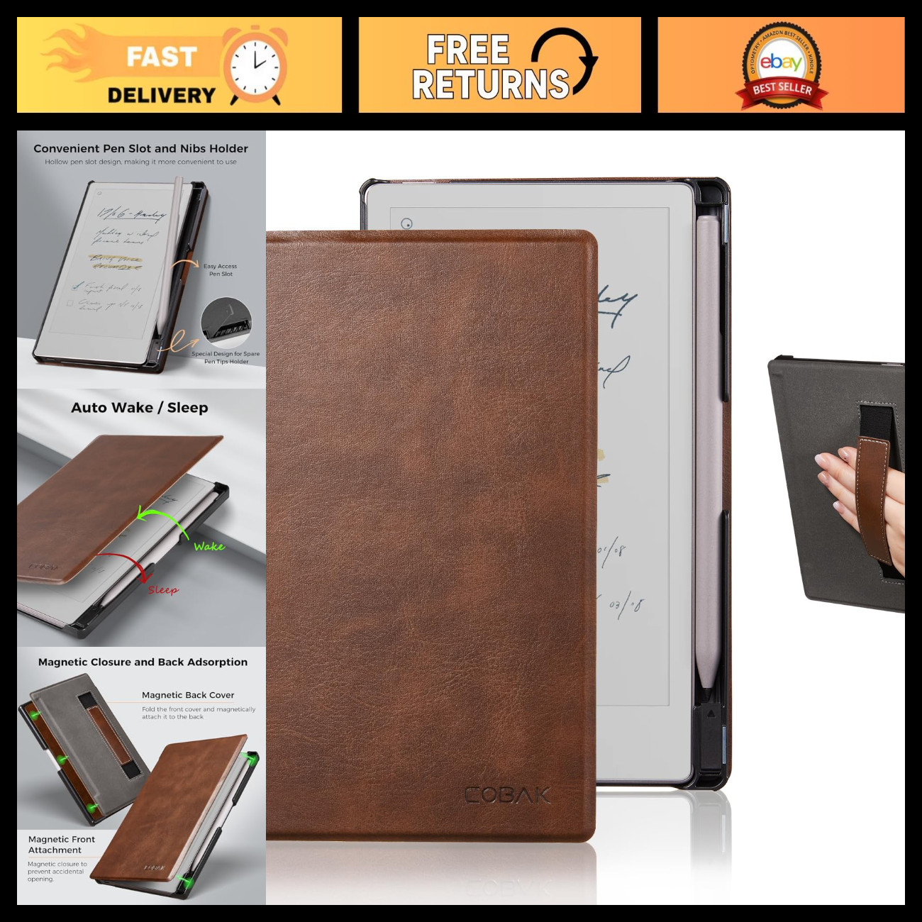 Hand Strap Case for Remarkable Paper Pro Move 7.3" Tablet - Tan, Durable Protect