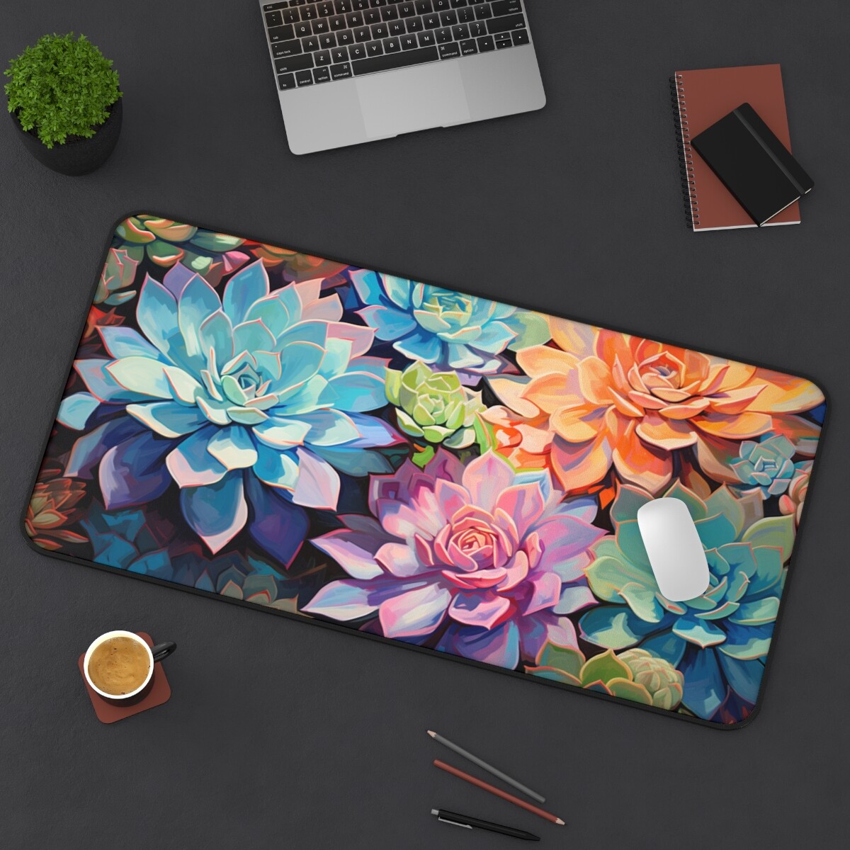 XL Succulent Desk Mat, Abstract, Impressionist Style
