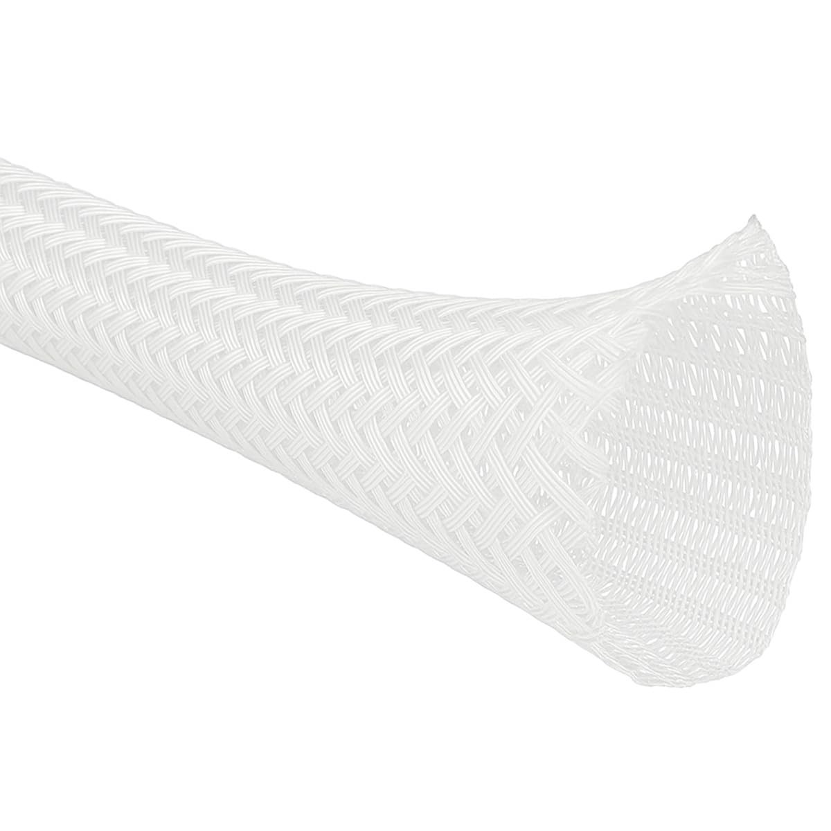Braided Cable Sleeve Split Wrap, 1/2 Inch 25 Feet, White Self Closing