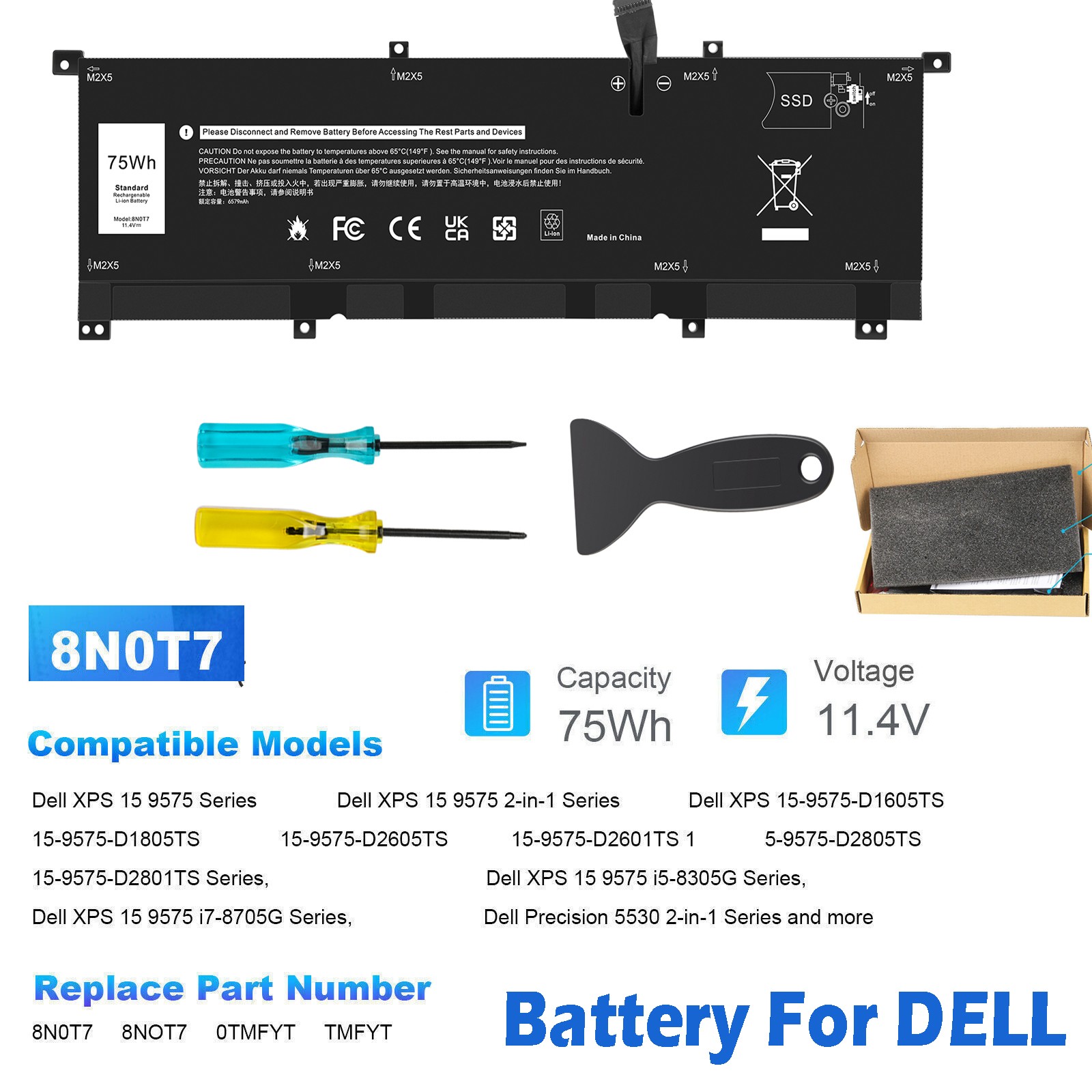 NEW For Dell XPS 15 9575 Precision 5530 2-in-1 Series TMFYT 0TMFYT 8N0T7 Battery