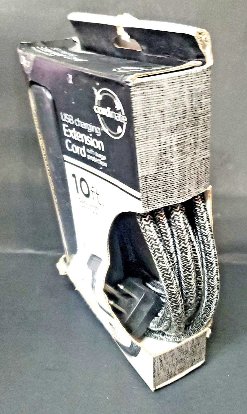 Cordinate Decor 10ft Extension Cord with 2 AC Outlets 2 USB Ports Flat Plug