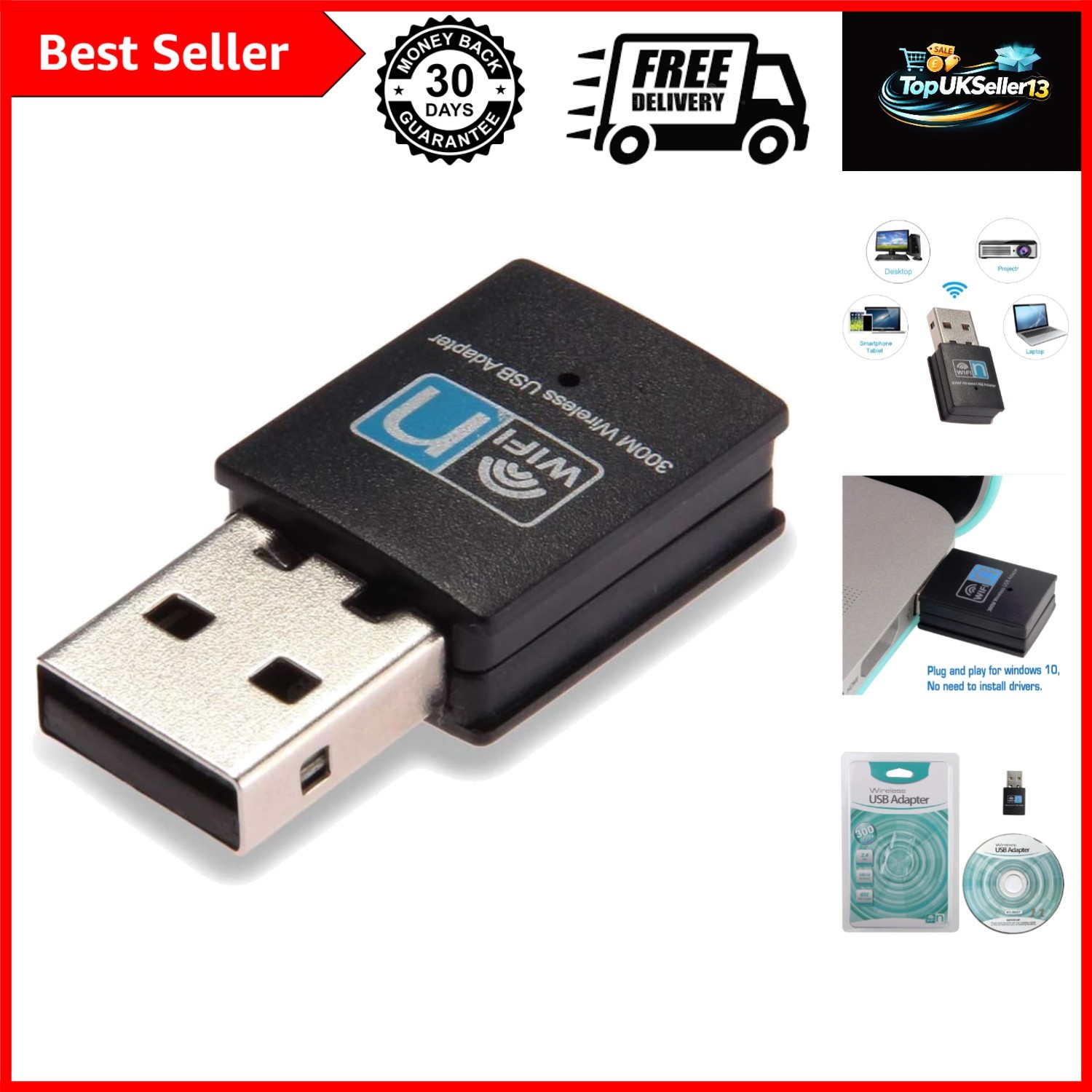300Mbps USB WiFi Adapter, Wireless LAN Network Card Adapter WiFi Dongle for D...