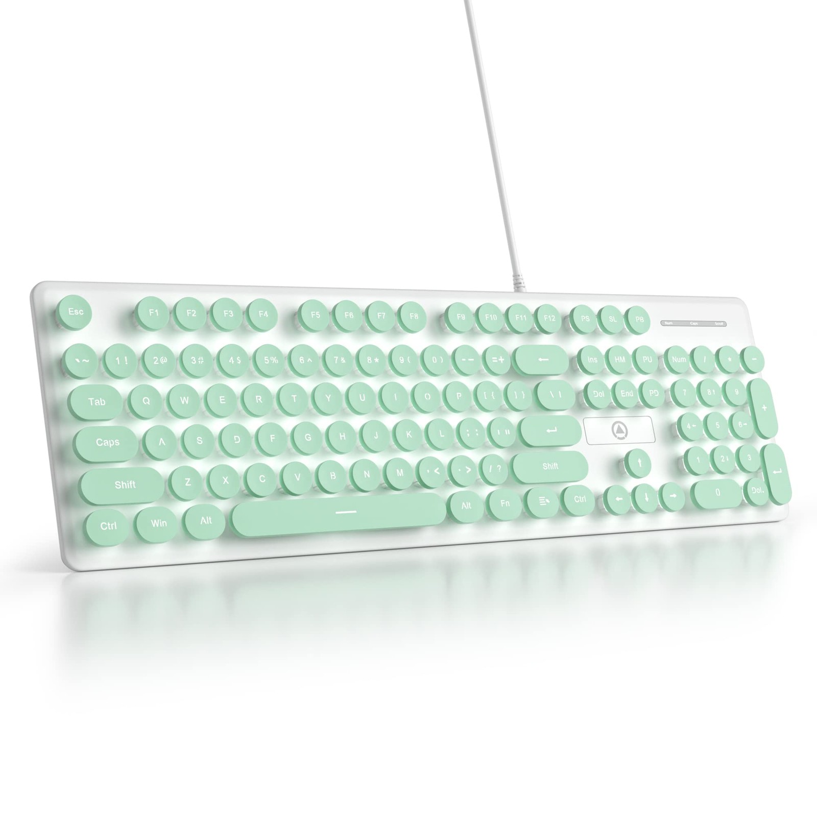 Cute Quiet Keyboard Wired Green Typewriter Light Up Backlit Round Key 104