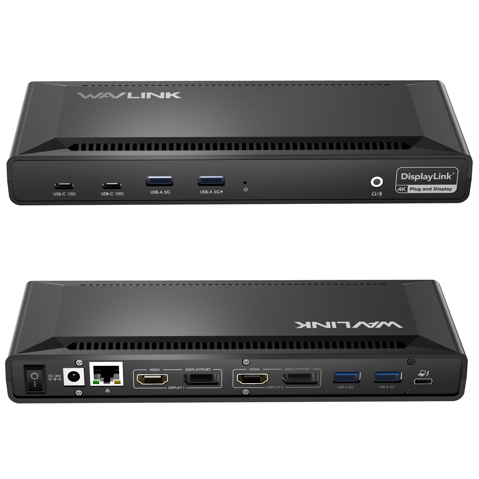 USB-C 2 Monitor DisplayLink Docking Station 100W PD RJ45 4x USB-A Audio/Mic