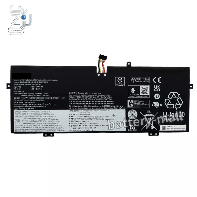 New 75Wh L21C4PH0 L21D4PH0 L21M4PH0 Battery for Yoga 9i 14 gen 8 High Quality