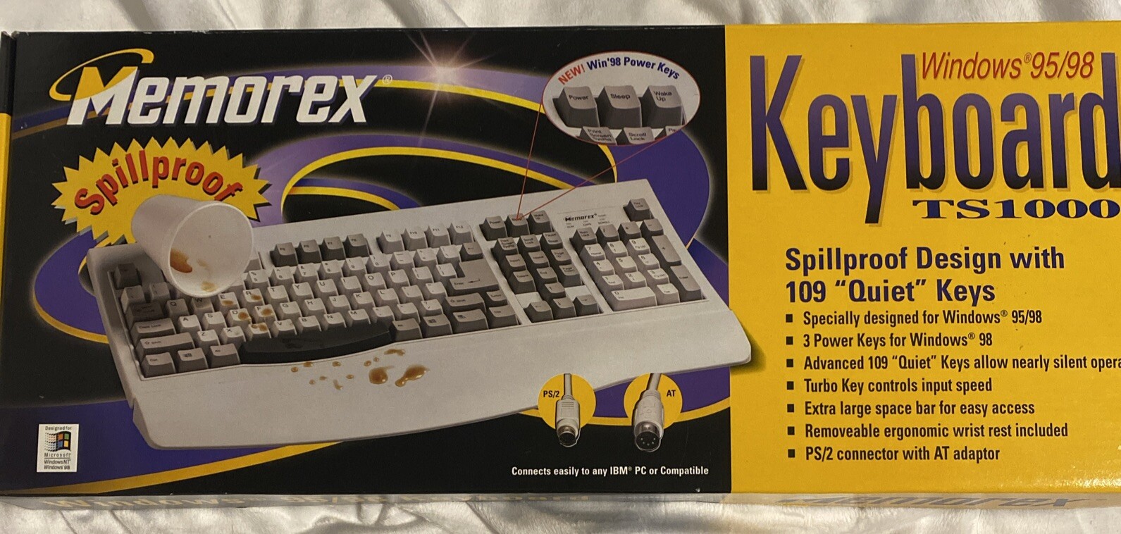 NEW NOB Memorex Windows 95/98 Computer Keyboard TS1000 Spillproof Quiet Keys