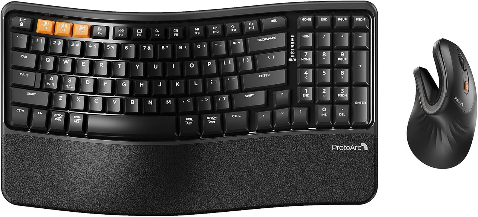 ProtoArc EKM02 Wave Keys Ergonomic Wireless Keyboard and Mouse, Bluetooth