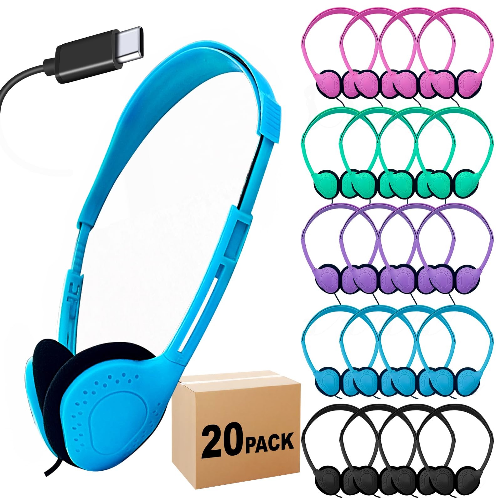Usb-c Headphones, 20-pack, Multi Color