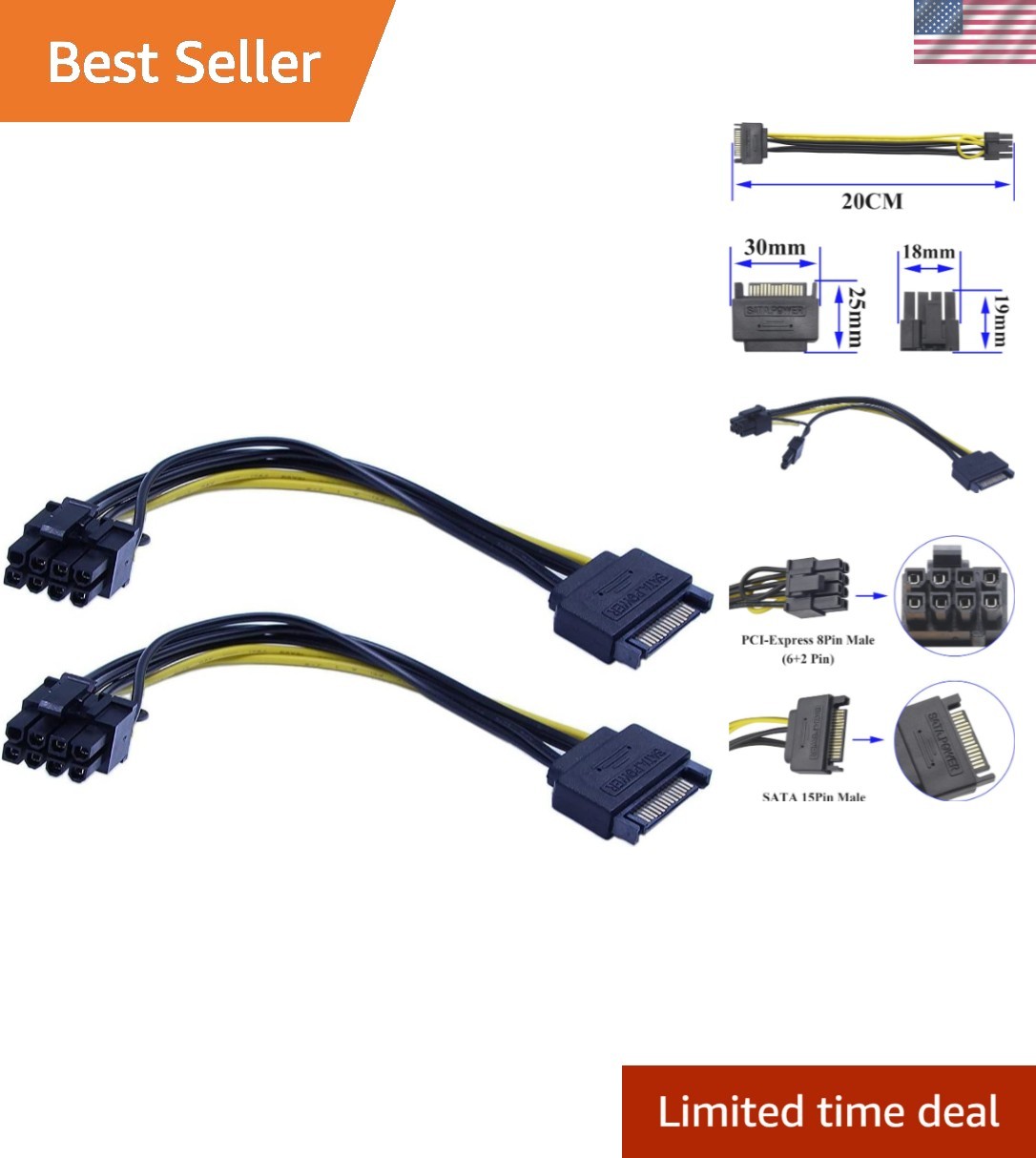 Versatile 15-Pin SATA to 8-Pin PCI-Express Power Adapter Cable – 20CM Length