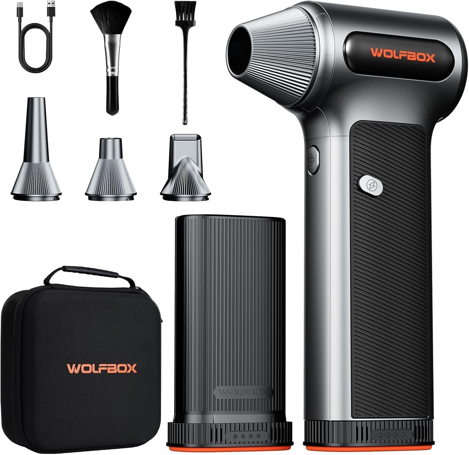 WOLFBOX MF200-2PK Compressed Air Duster, 2 Swappable Batteries & Case New