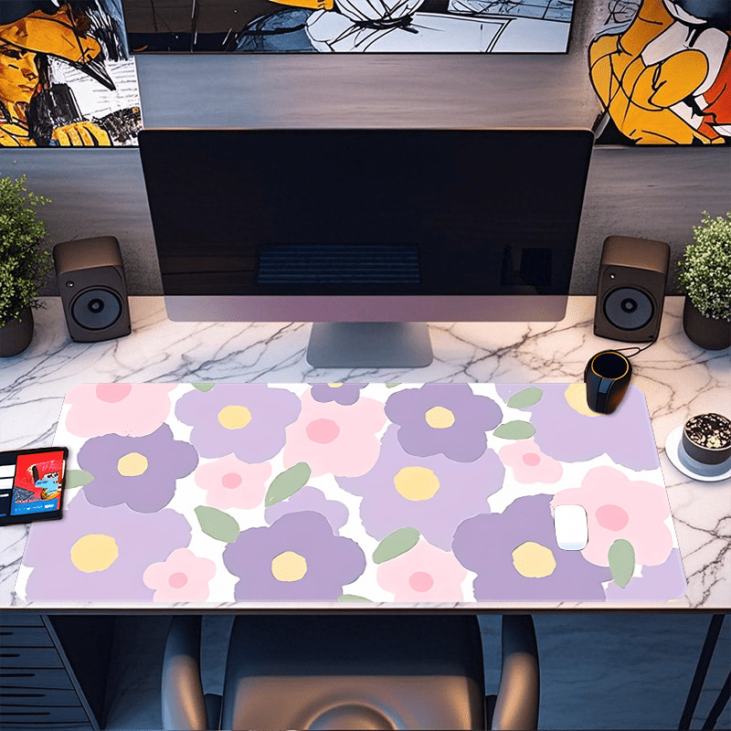 Floral Pattern Mouse Pad Lilac Super Large Gaming Mousepad Cute Cartoon Art Of