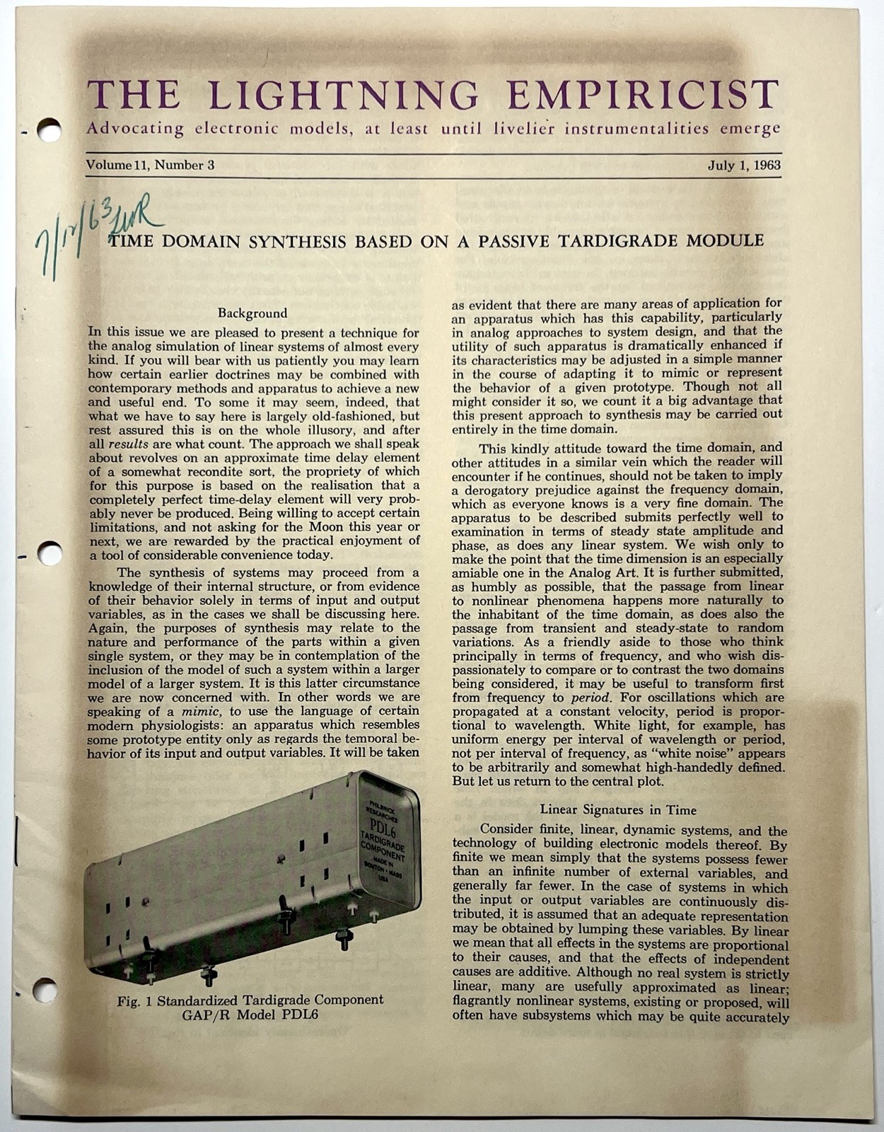 1963 LIGHTNING EMPIRICIST PHILBRICK OP AMP JOURNAL P65A PDL6 PAYNTER DELAY ISSUE