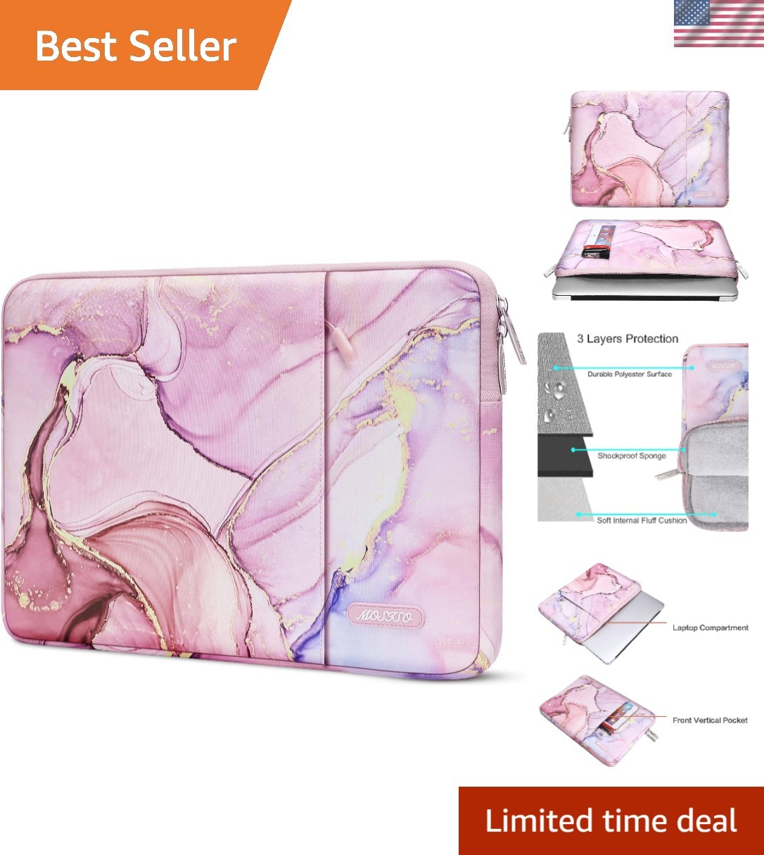 Stylish 13-14 Inch Water-Resistant Laptop Case with Extra Pocket for Essentials