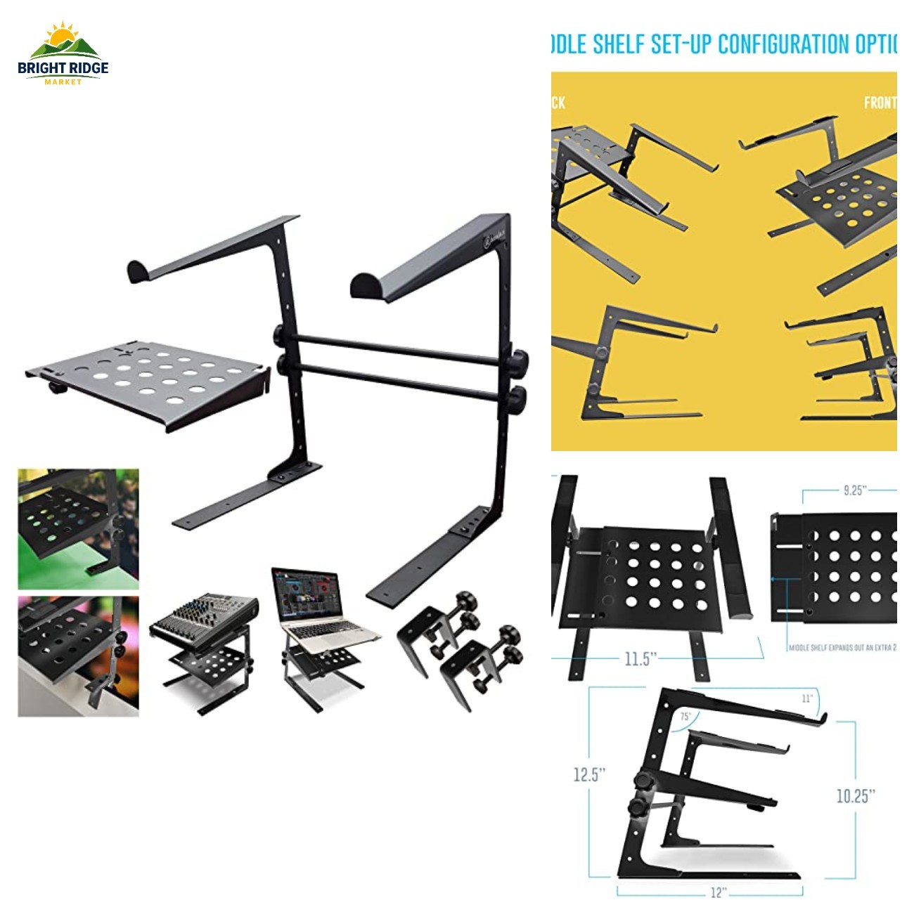 Two-Tier Adjustable DJ Stand for Controllers Laptops 20lbs Max Portable