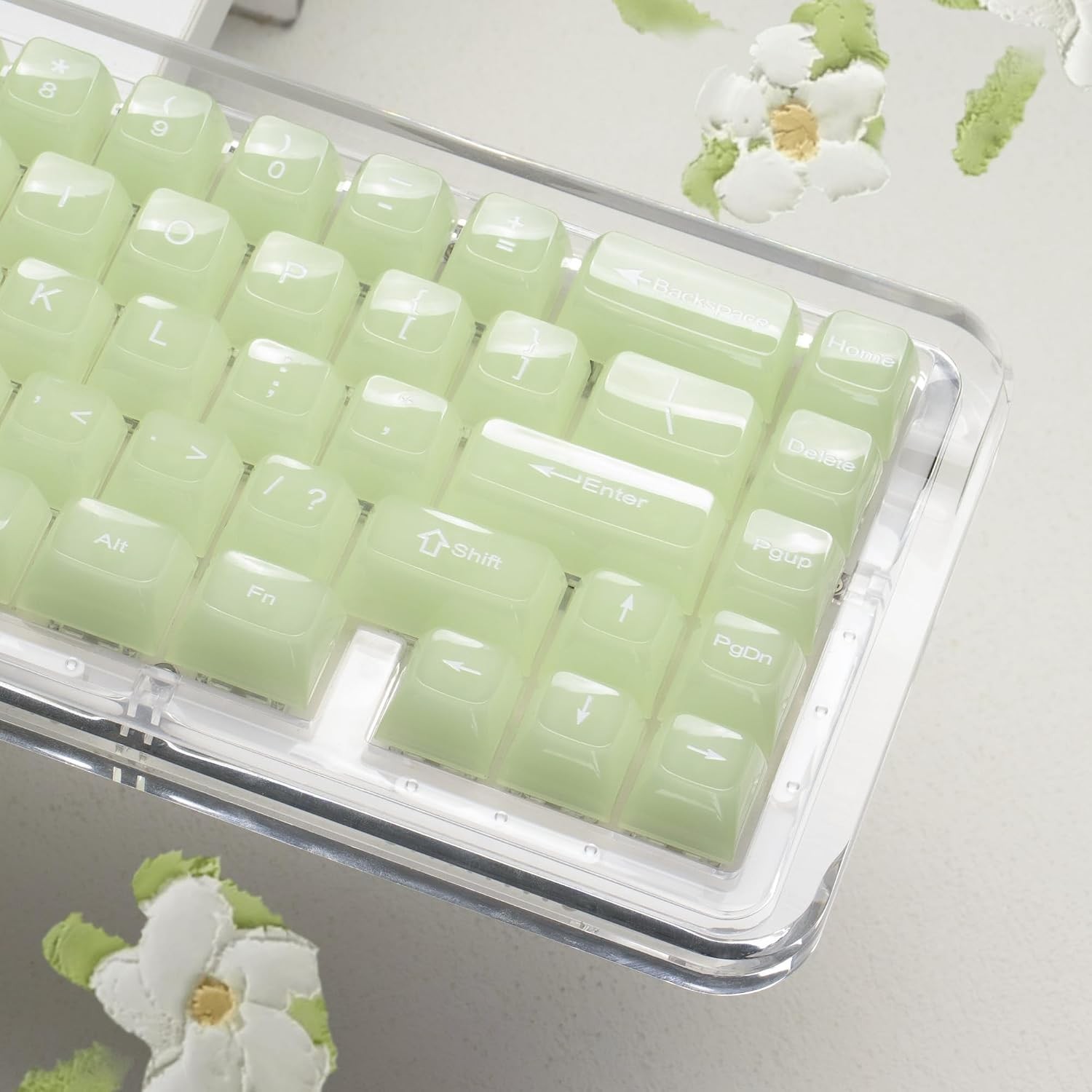 Keyboard Keycaps Jelly,Ceramic Keycaps Style Clear Green Keycap
