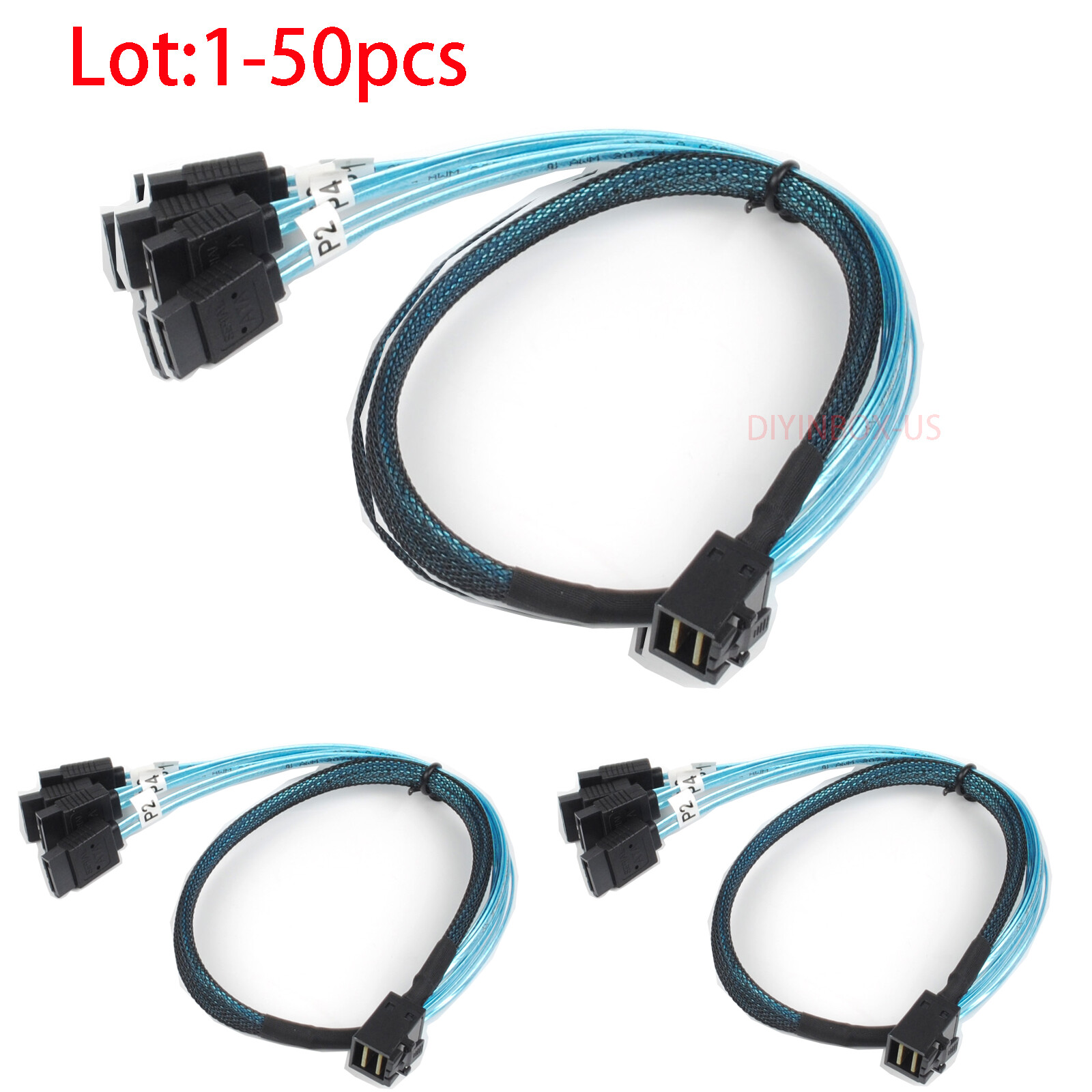 Lot Internal HDD Mini SAS Cable SFF-8643 To 4 SATA Connect to Hard Drive 50cm
