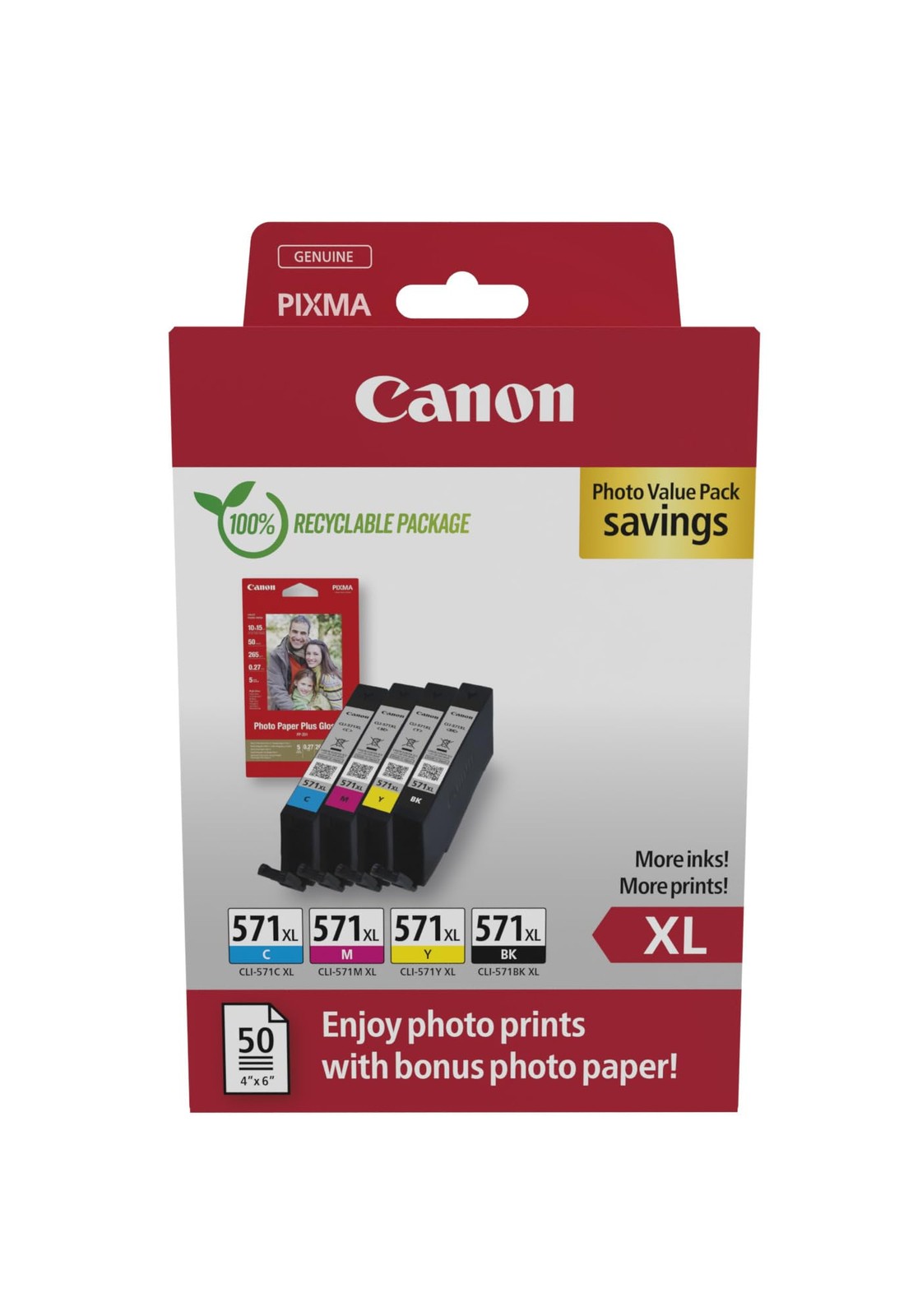 Canon CLI-571XL High Yield Genuine Ink Cartridges, Pack of 4 (Black, Cyan, Magen