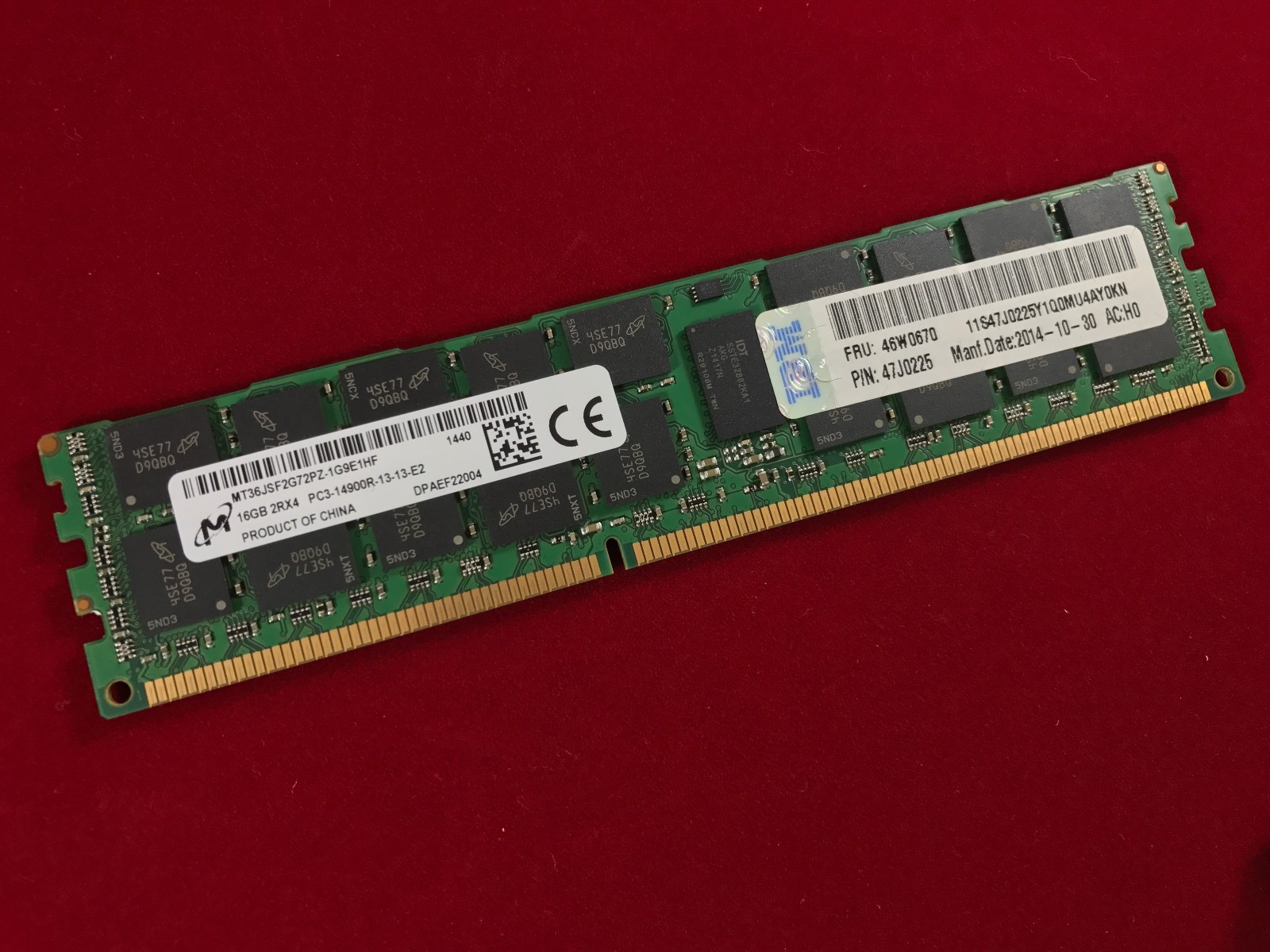 IBM 16GB Memory 46W0670 (DRX4) 1.5V PC3-14900 LP RDIM  47J0225
