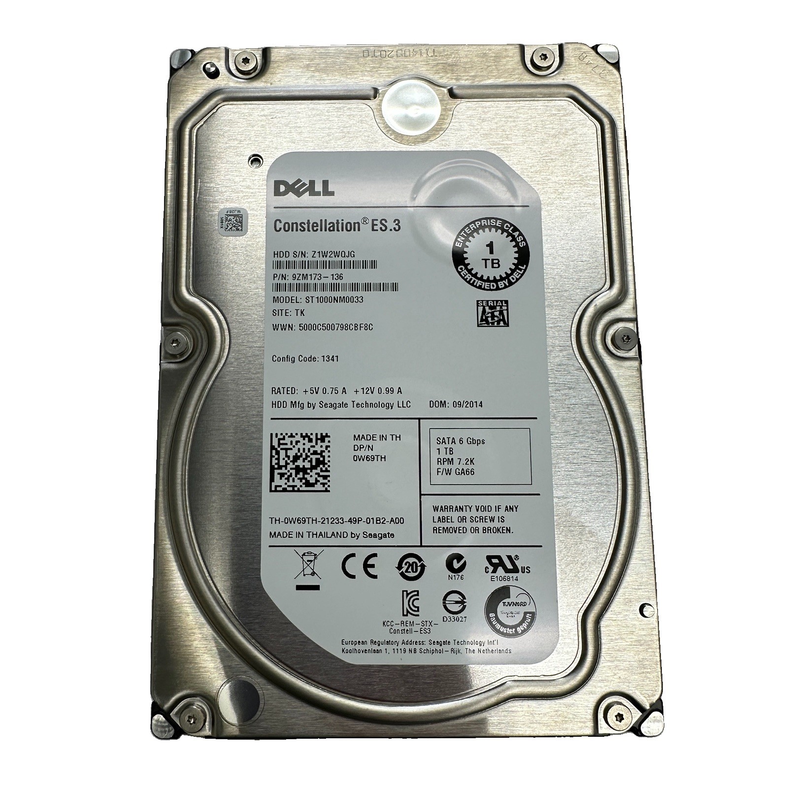 Dell ST1000NM0033 1TB 3.5" 6Gb/s 128MB 7.2K RPM SATA Hard Drive Dell P/N: 0W69TH