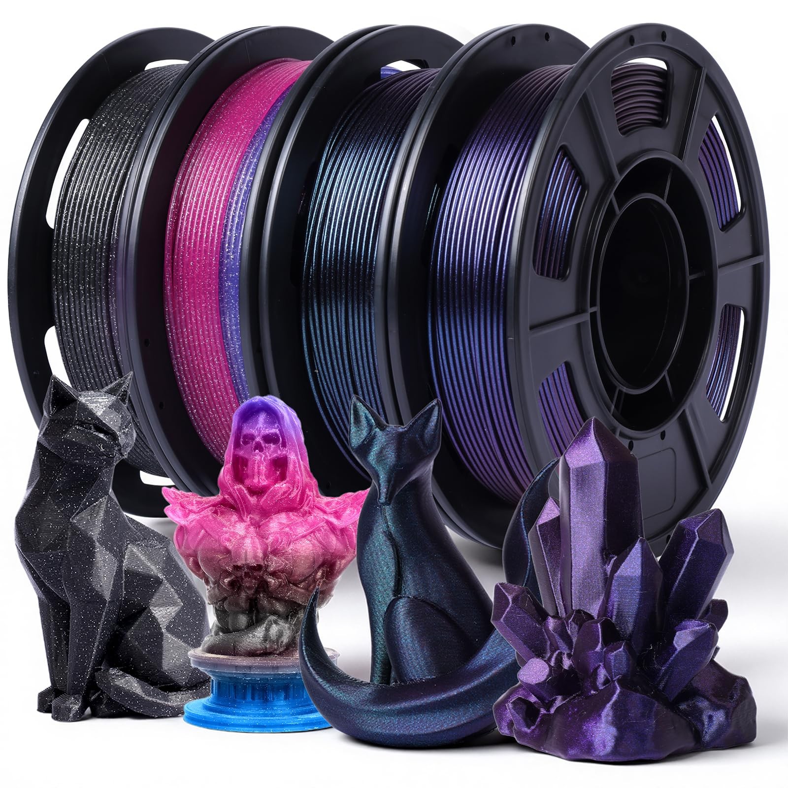 QFOUR Glitter PLA 3D Printer Filament for Beginners, 4 x 250g, Chameleon | 3D...