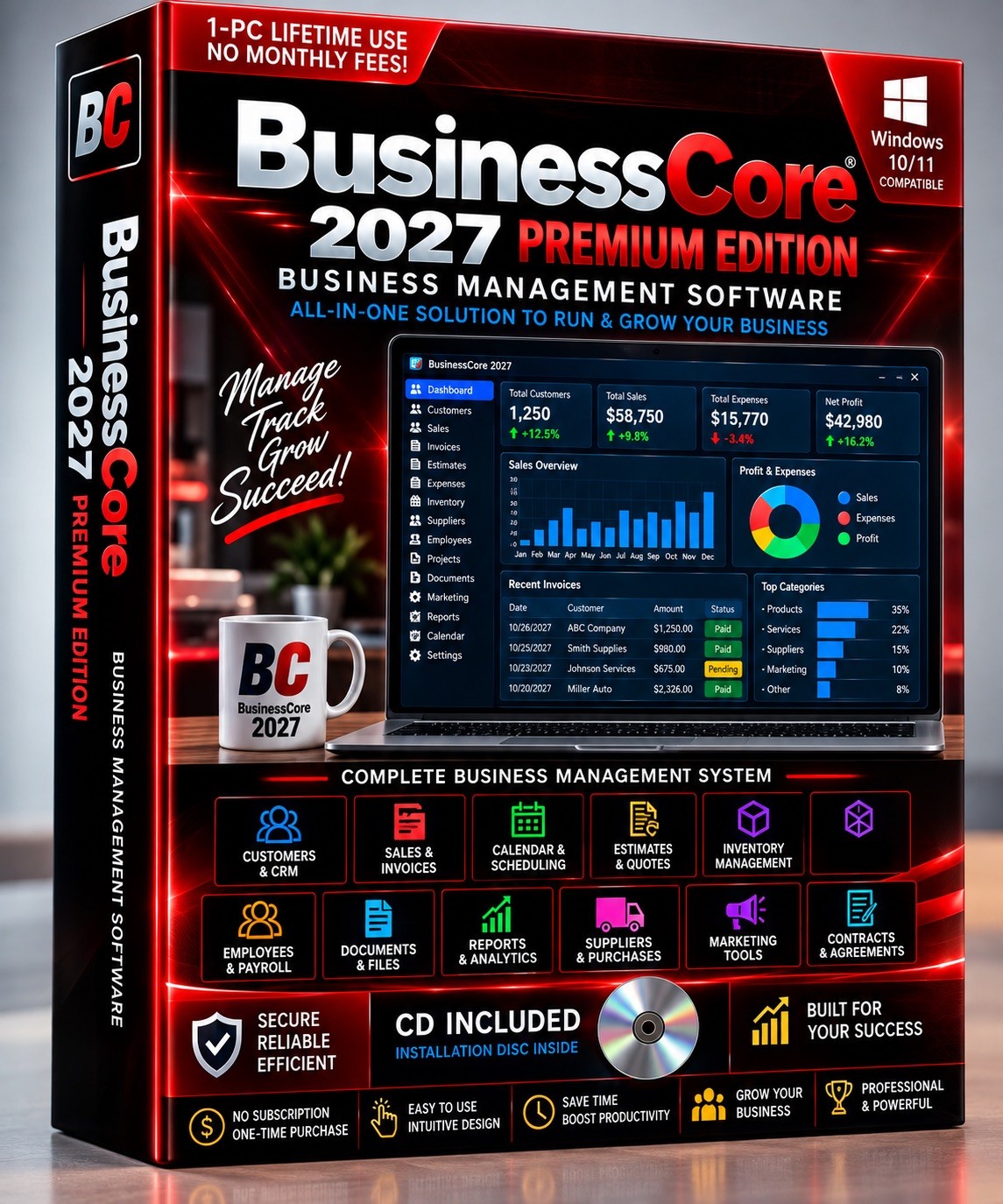 BusinessCore 2027 Premium Business Management Software Windows 10/11 CD NEW