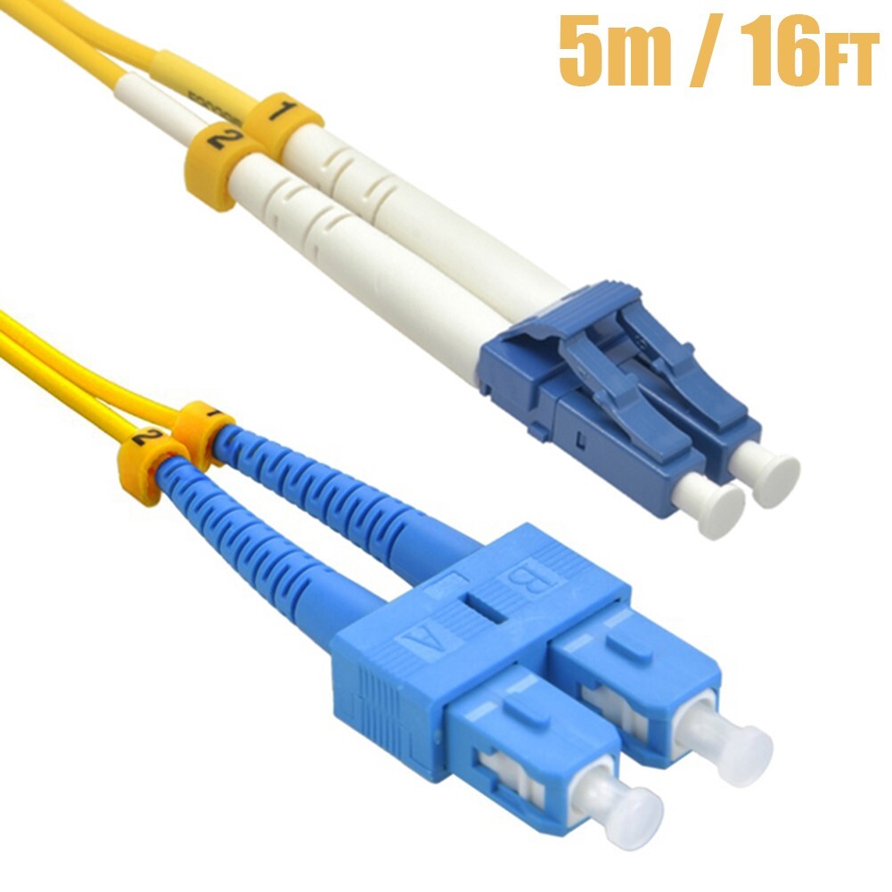 5M 16FT LC to SC Duplex Single Mode 9/125 Fiber Optic Optical Patch Cable Cord