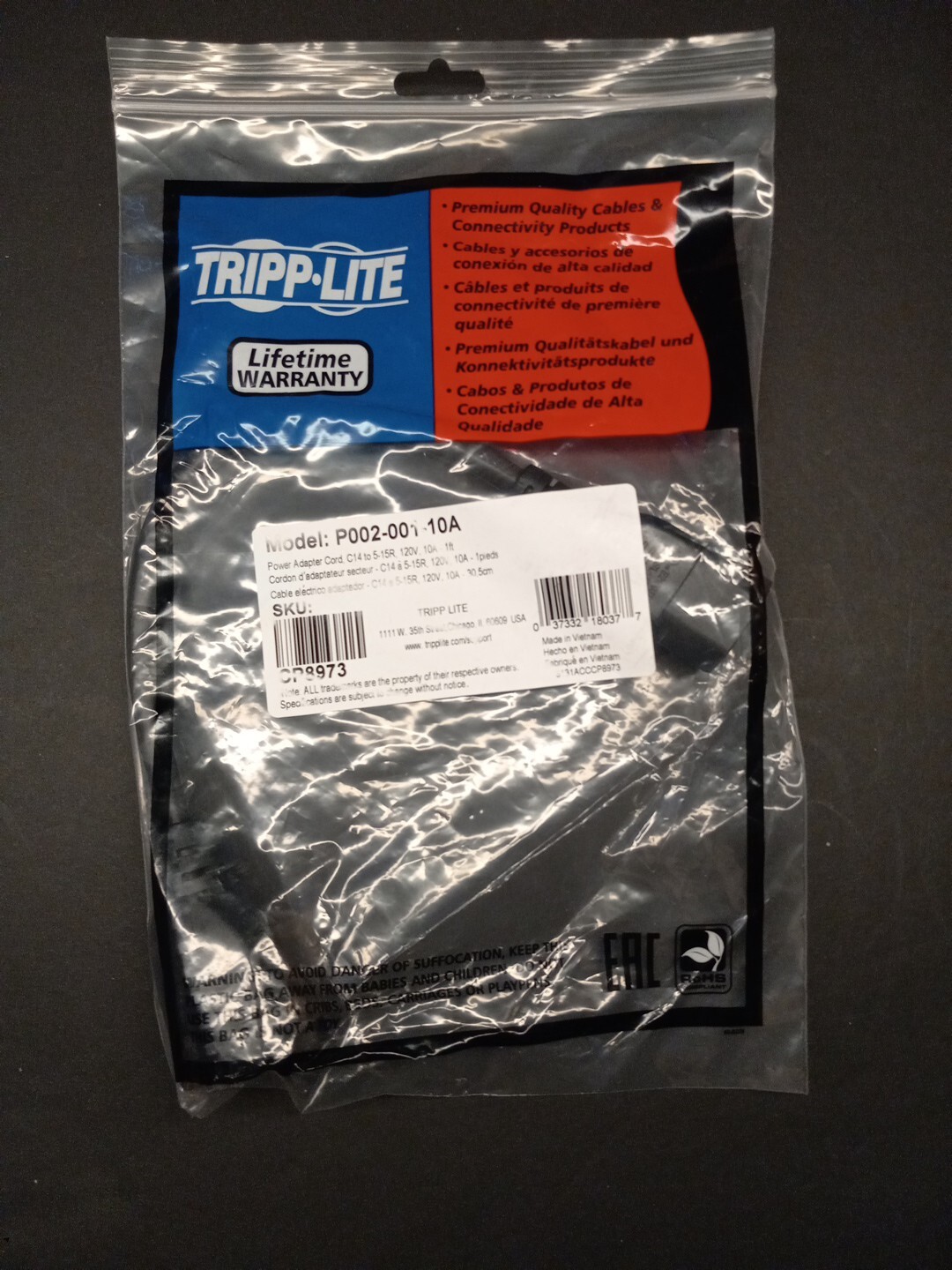 Tripp Lite Model P002-001-10a 1ft Power Adapter