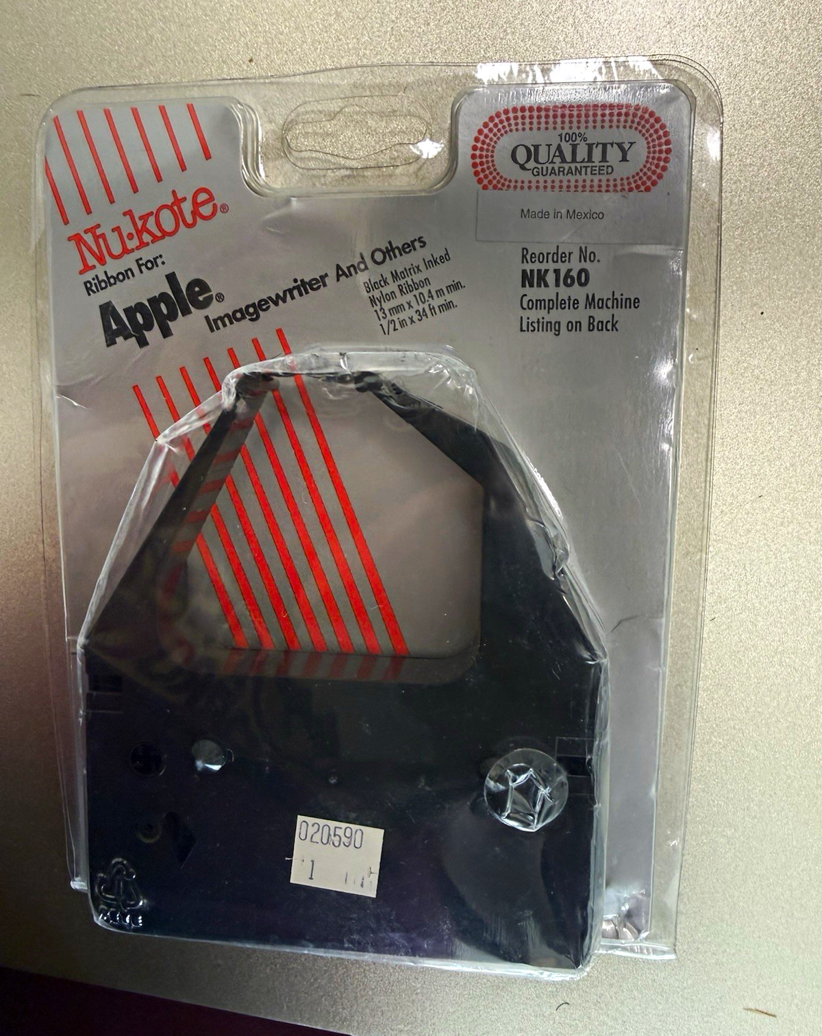 Nu-kote NK160 Black Compatible Ribbon for Apple ImageWriter I/II Dot Matrix