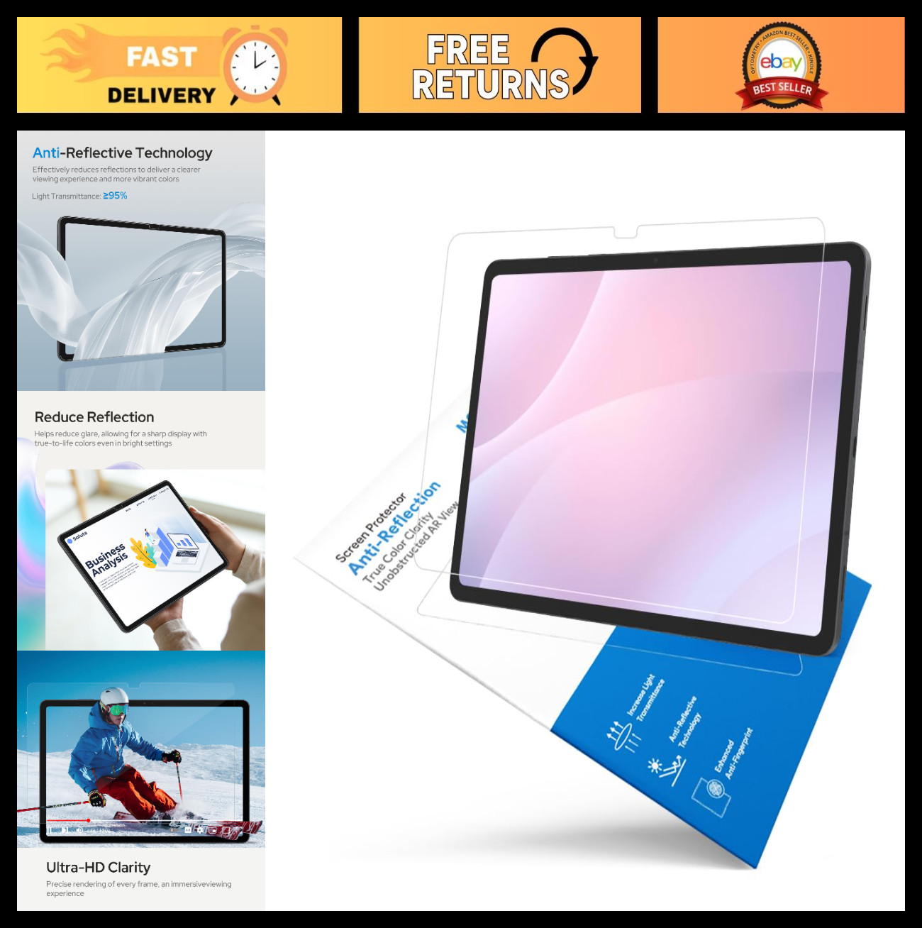 2 Pack AR Anti-Reflection Screen Protector for Samsung Galaxy Tab S11/S9/S8/S7 1