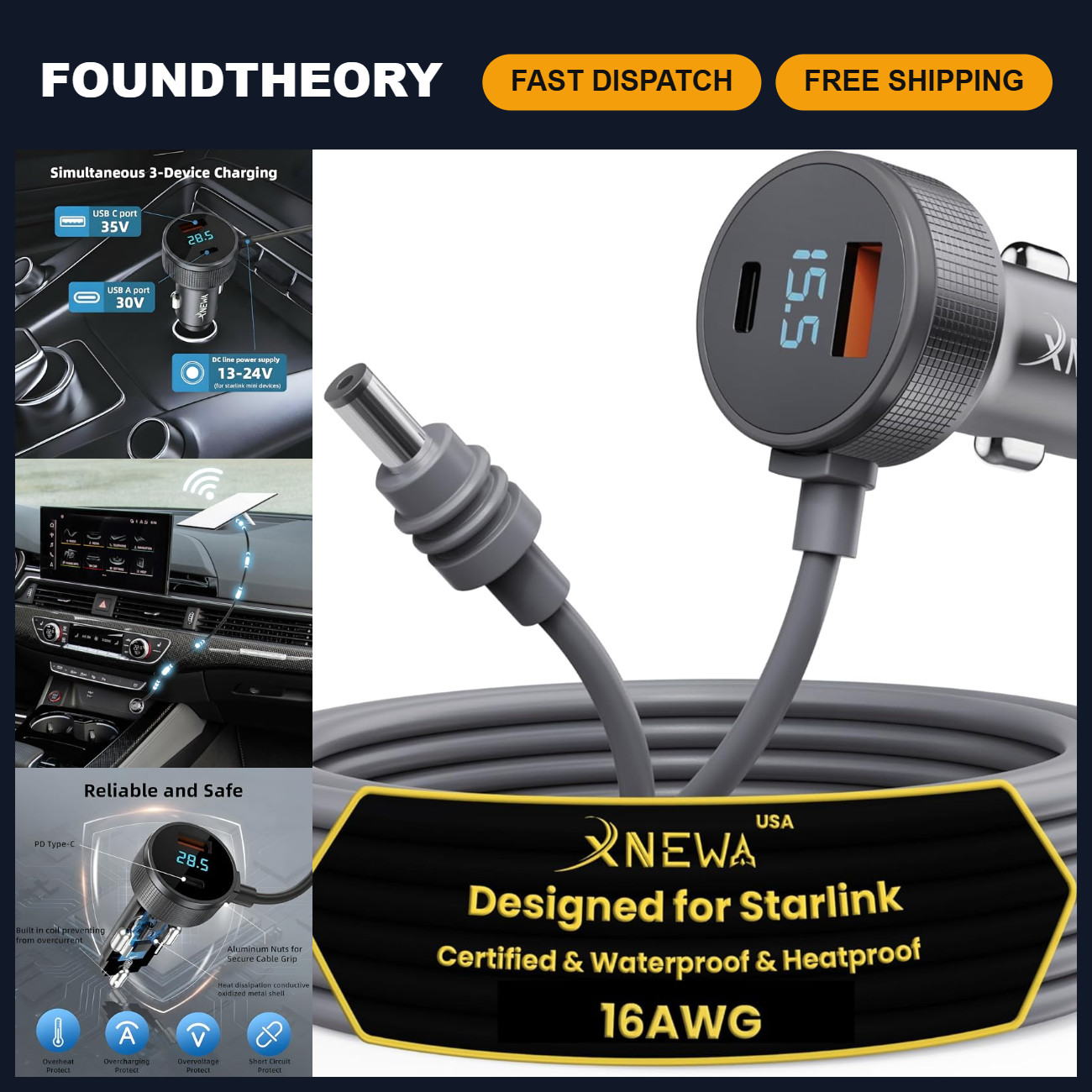 5M Mini Car Adapter & 3-in-1 Power Cable for Starlink - Universal Compatibility