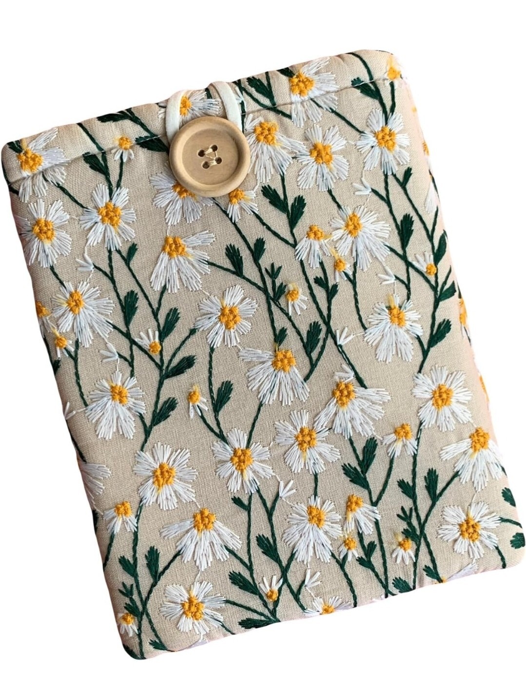 Embroidered Daisy Kindle Paperwhite Sleeve 6x8 - Padded E Reader Sleeve & Kindle